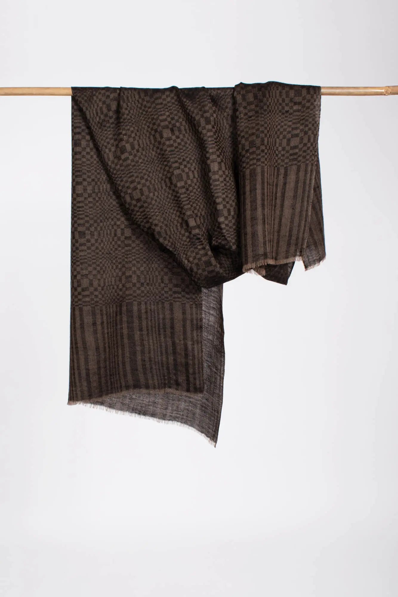 Football Texture Weave Lightweight Black Beige Cashmere Wrap - NORWALK Shahkaar
