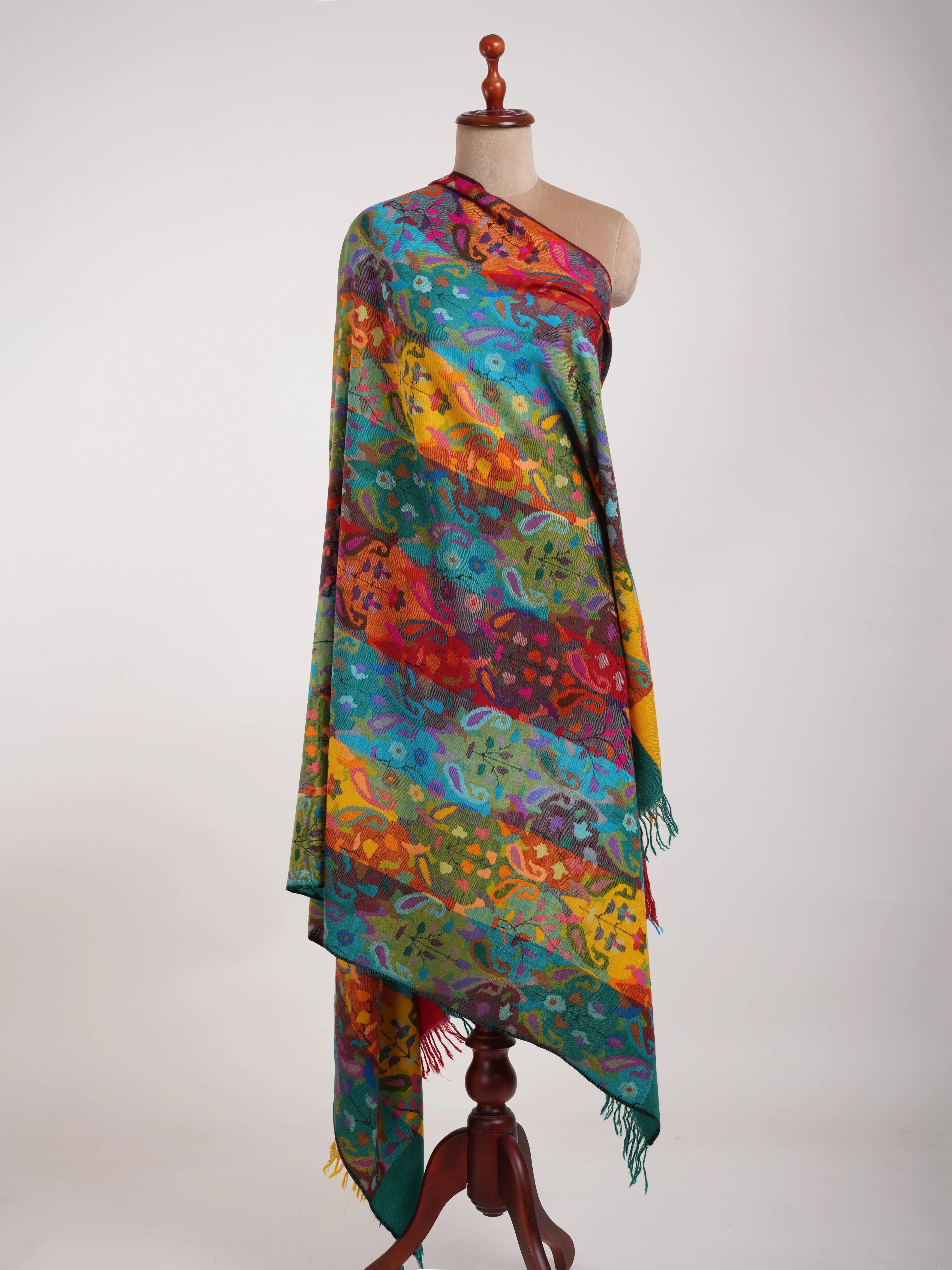 Four Color Handwoven Authentic Kani Pashmina Shawl Shahkaar