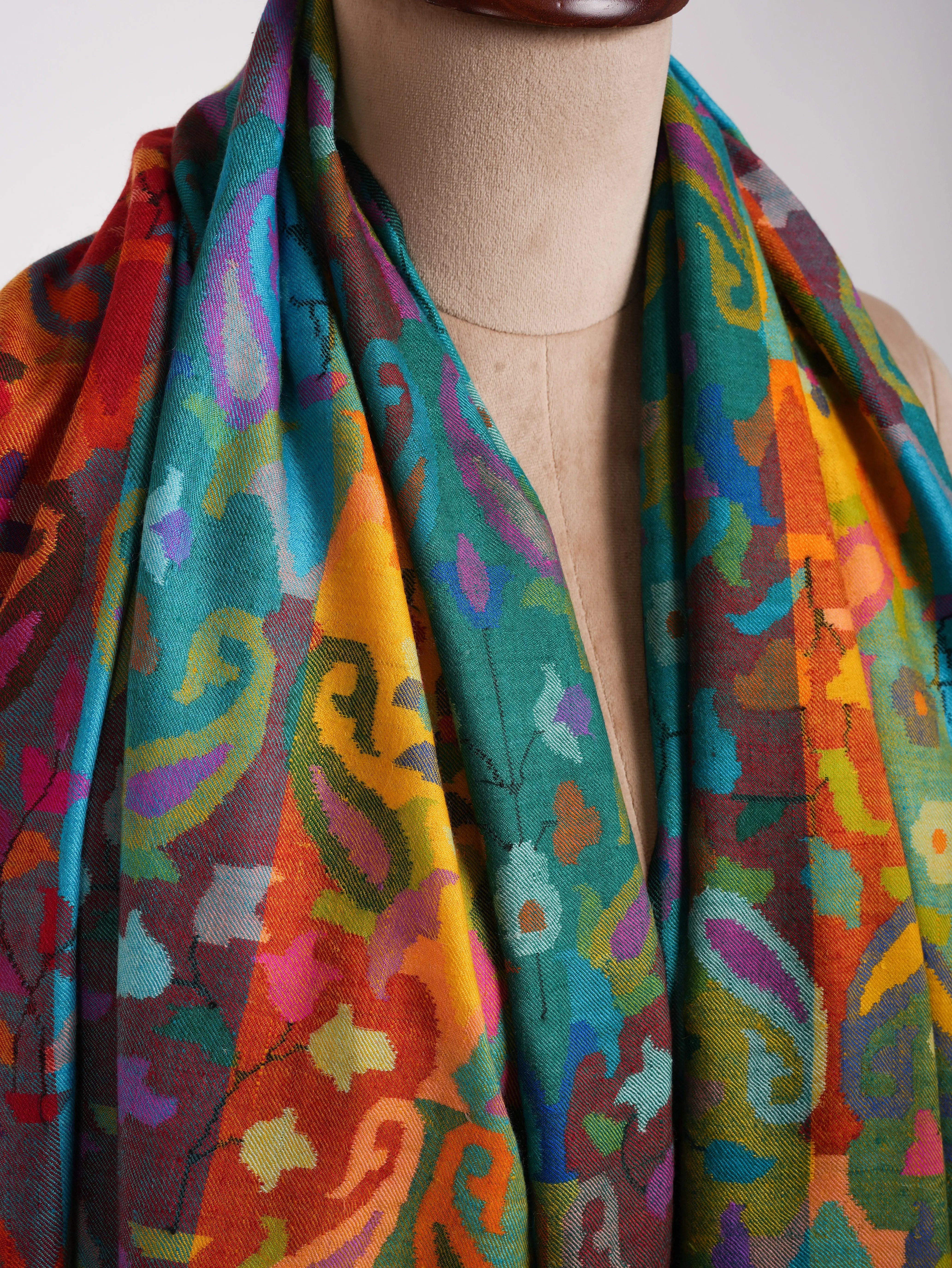 Four Color Handwoven Authentic Kani Pashmina Shawl Shahkaar