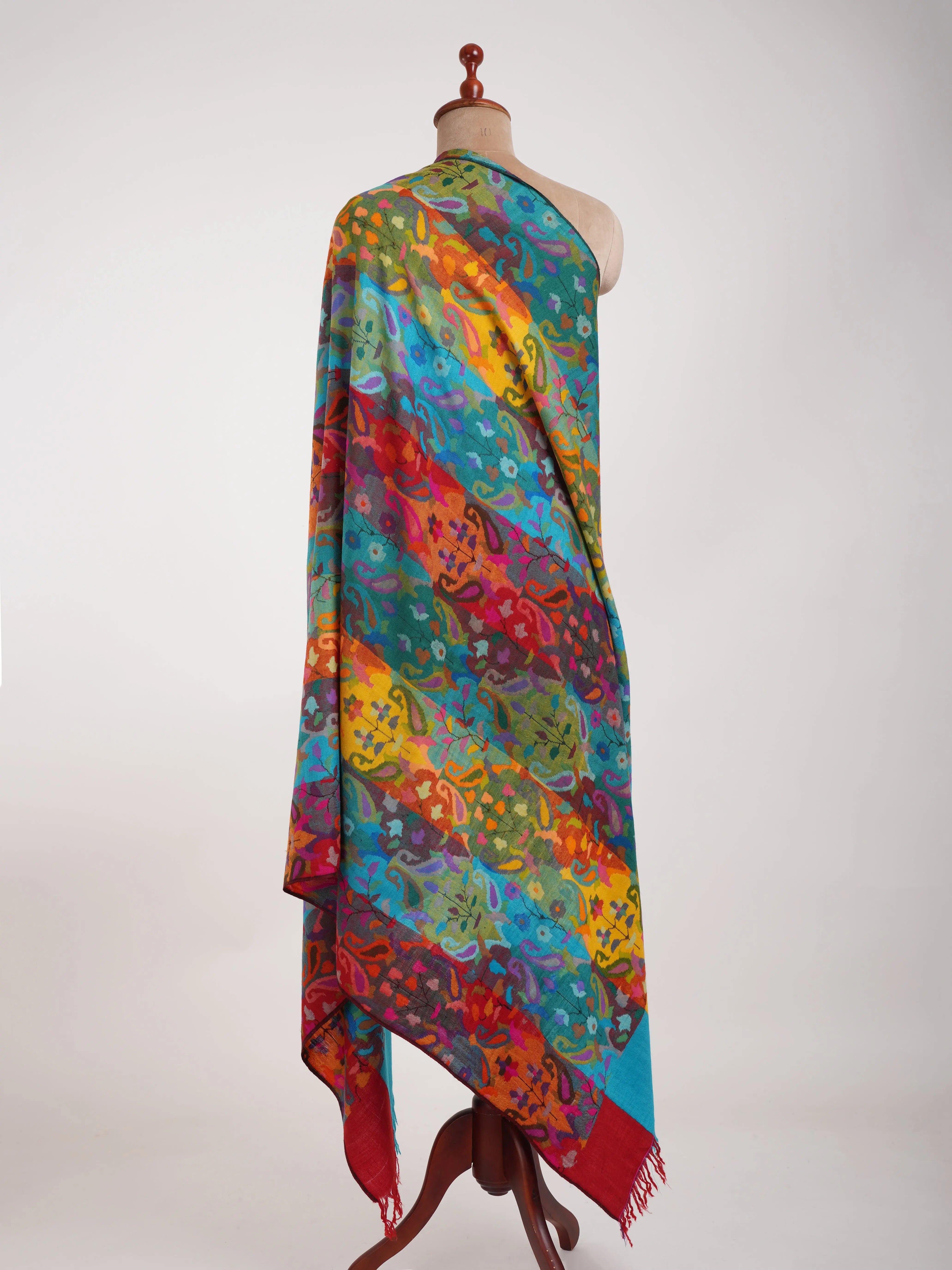 Four Color Handwoven Authentic Kani Pashmina Shawl Shahkaar