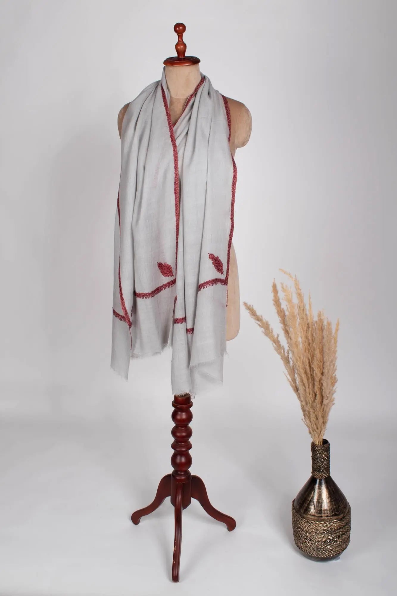 Frost White Embroidered Cashmere Wrap - MONTEREY Shahkaar