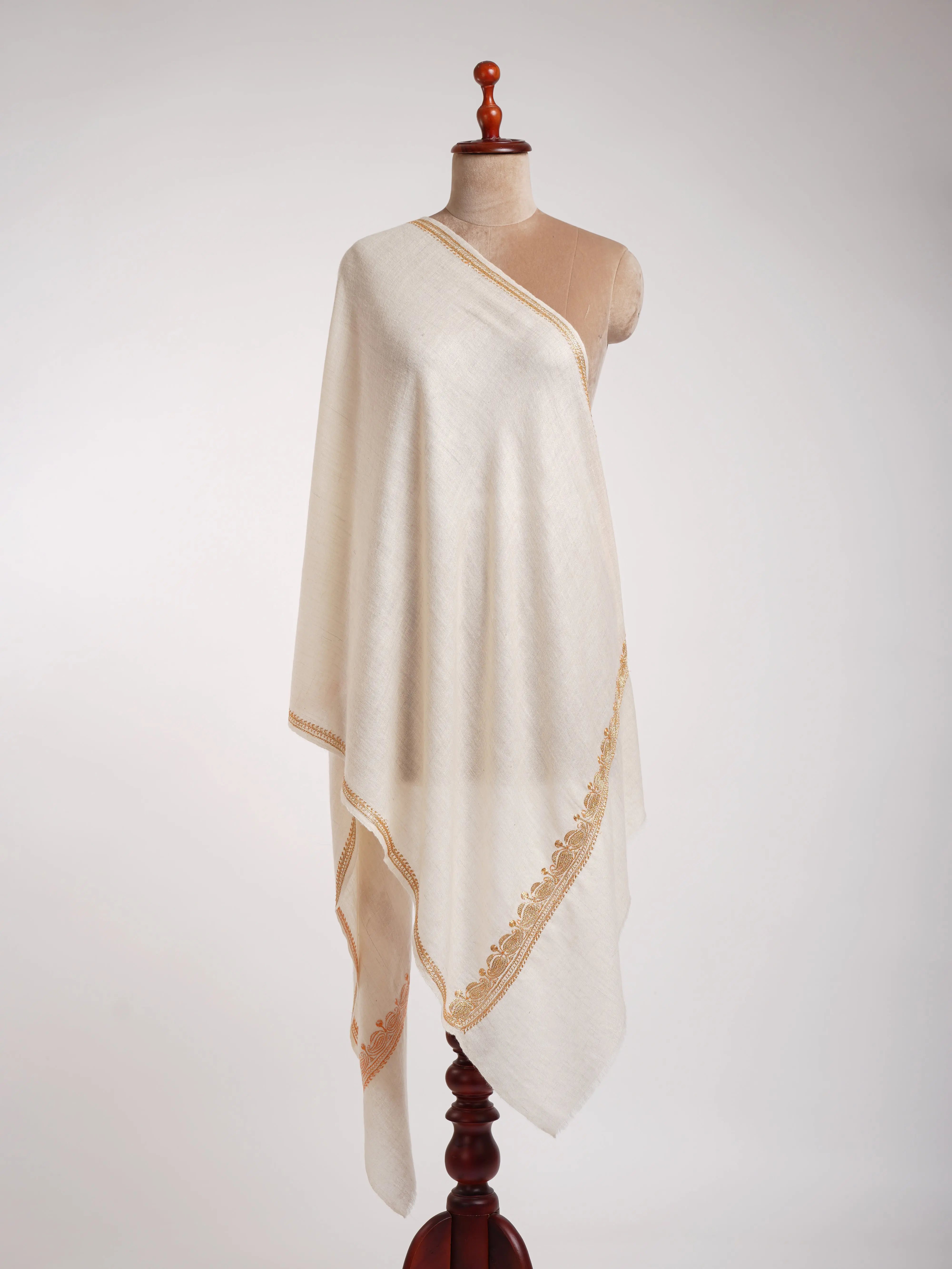 Gold Tilla Embroidered Indian Cashmere Stole Shahkaar