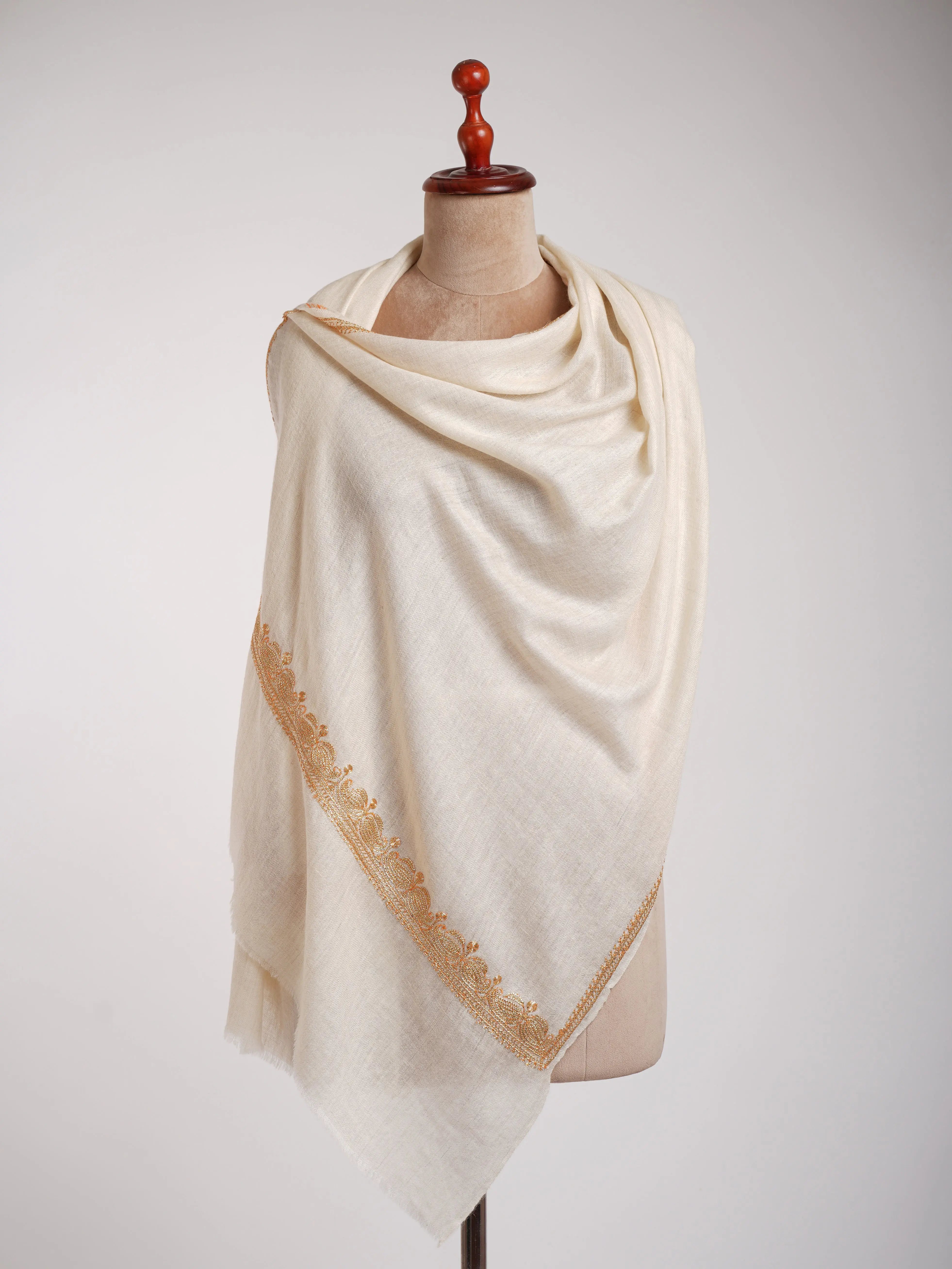 Gold Tilla Embroidered Indian Cashmere Stole Shahkaar