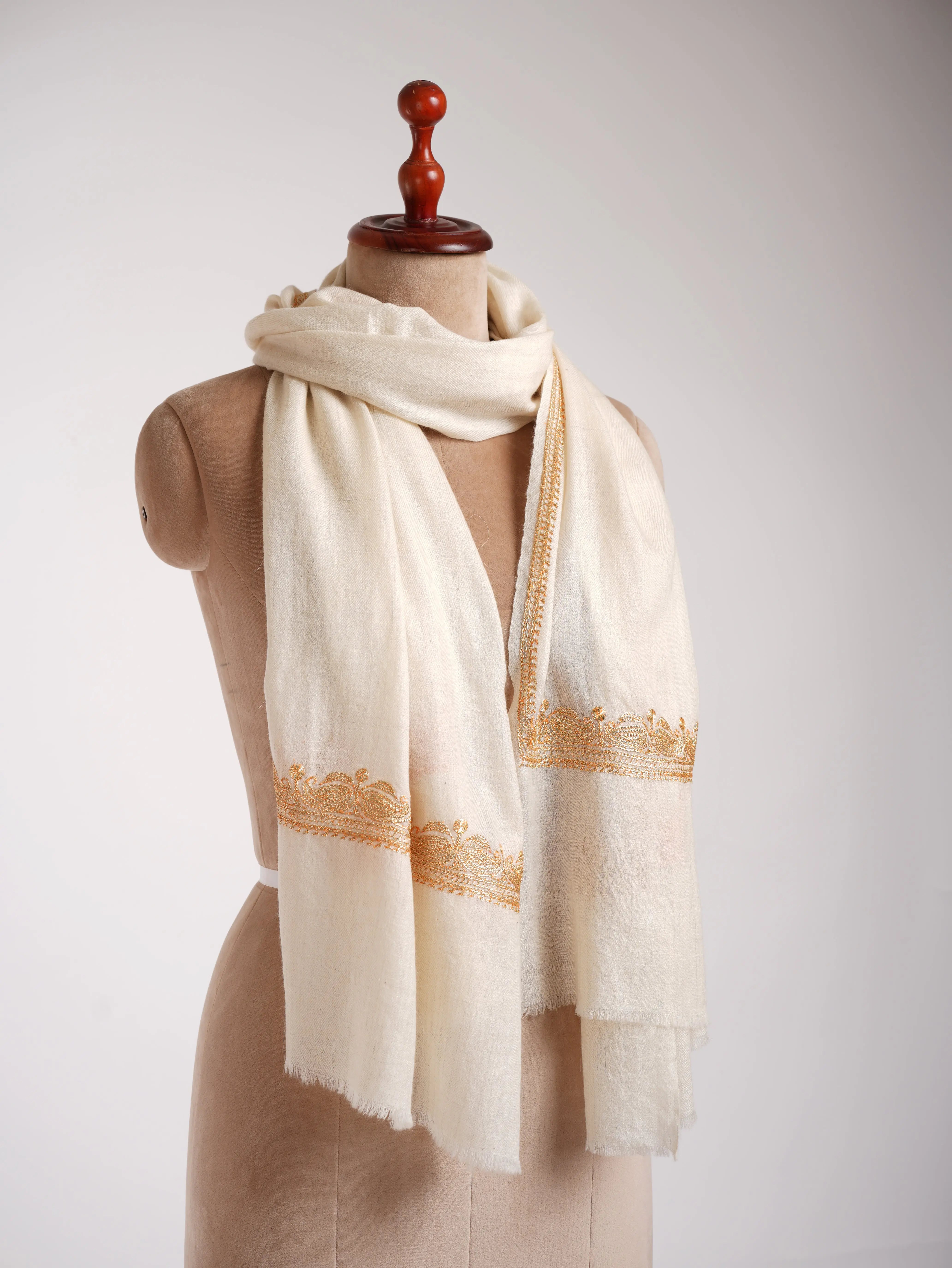 Gold Tilla Embroidered Indian Cashmere Stole Shahkaar