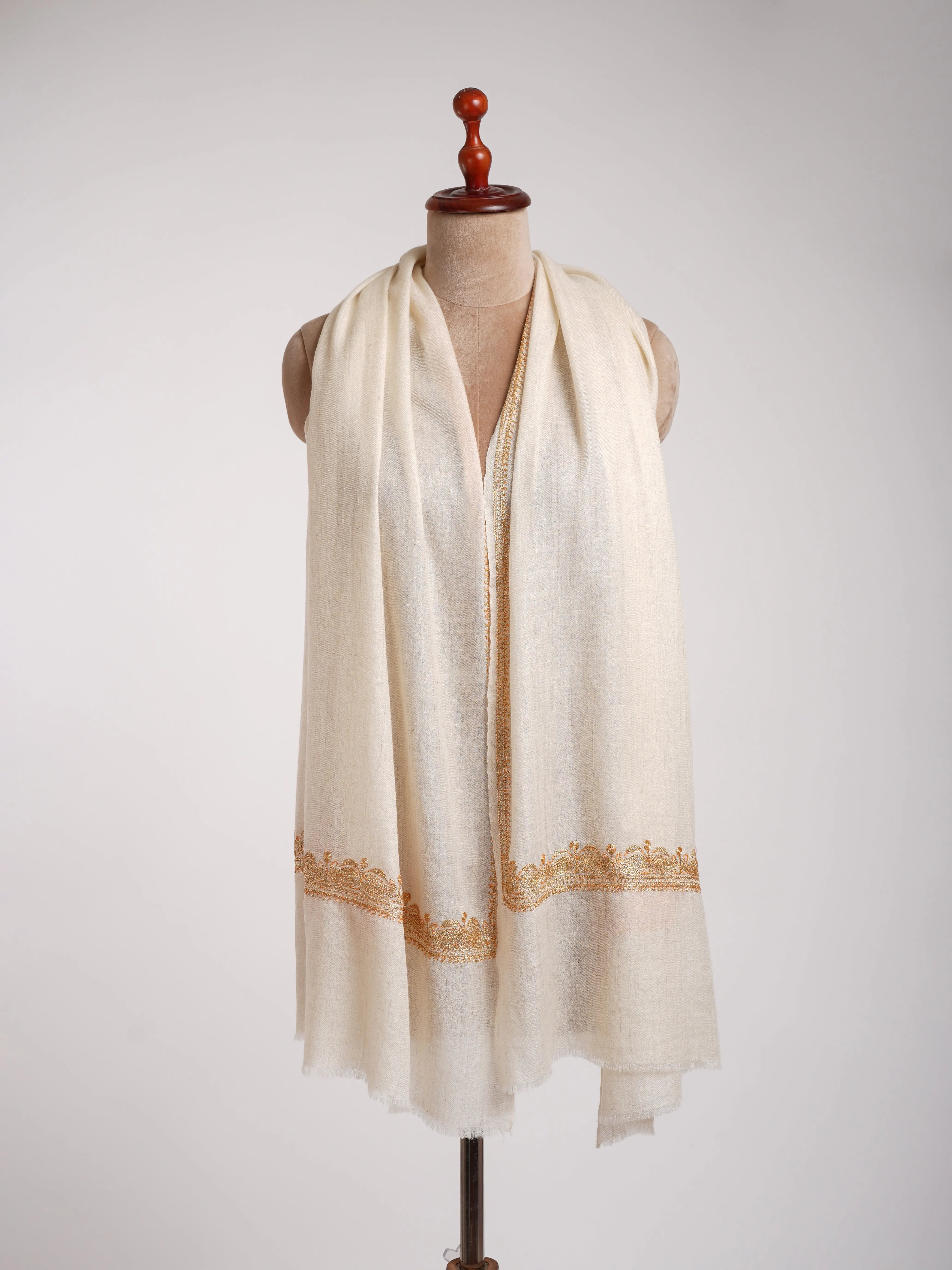 Gold Tilla Embroidered Indian Cashmere Stole Shahkaar