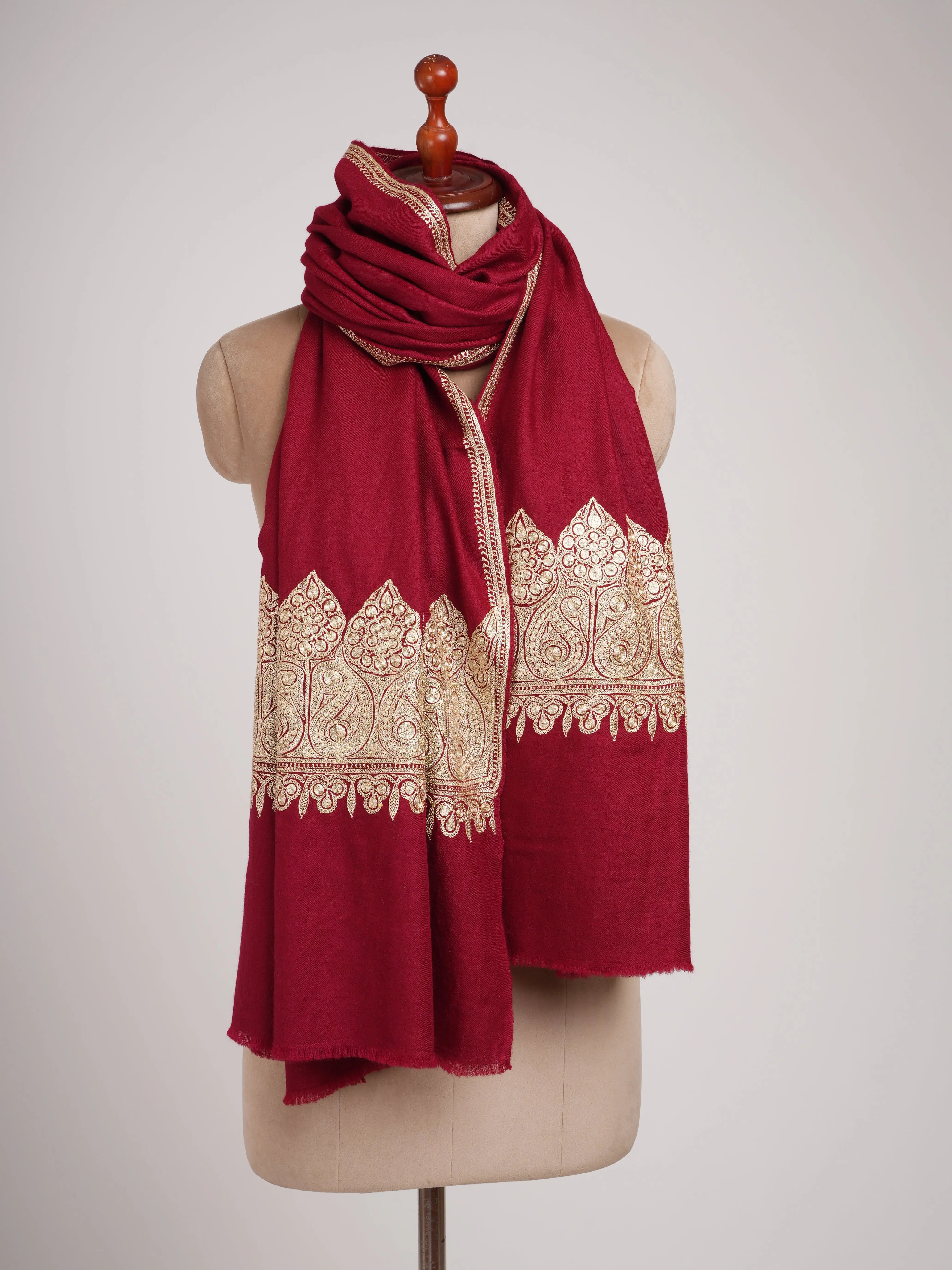 Gold Tilla Embroidered Kashmiri Pashmina Shawl Shahkaar