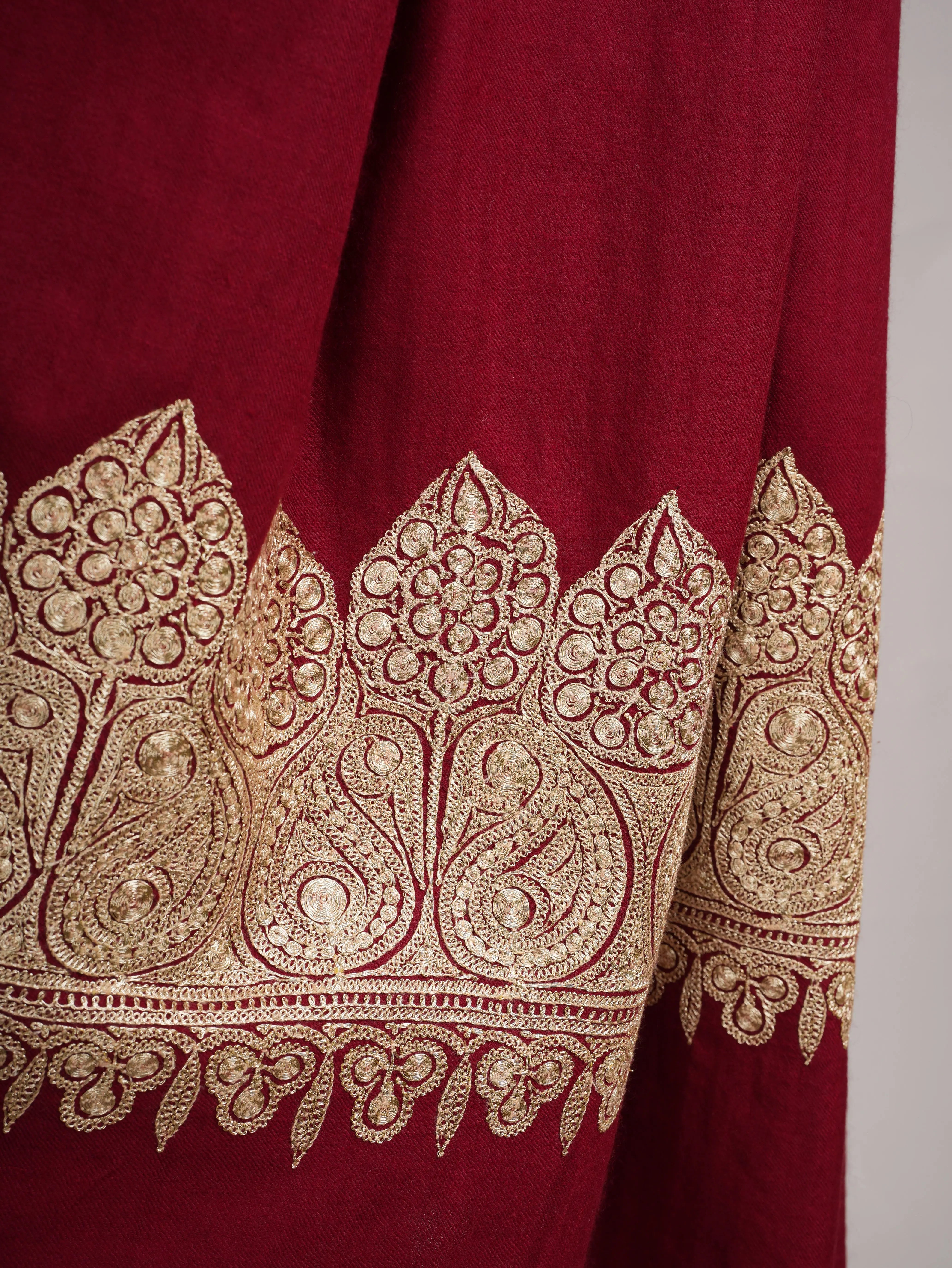 Gold Tilla Embroidered Kashmiri Pashmina Shawl Shahkaar