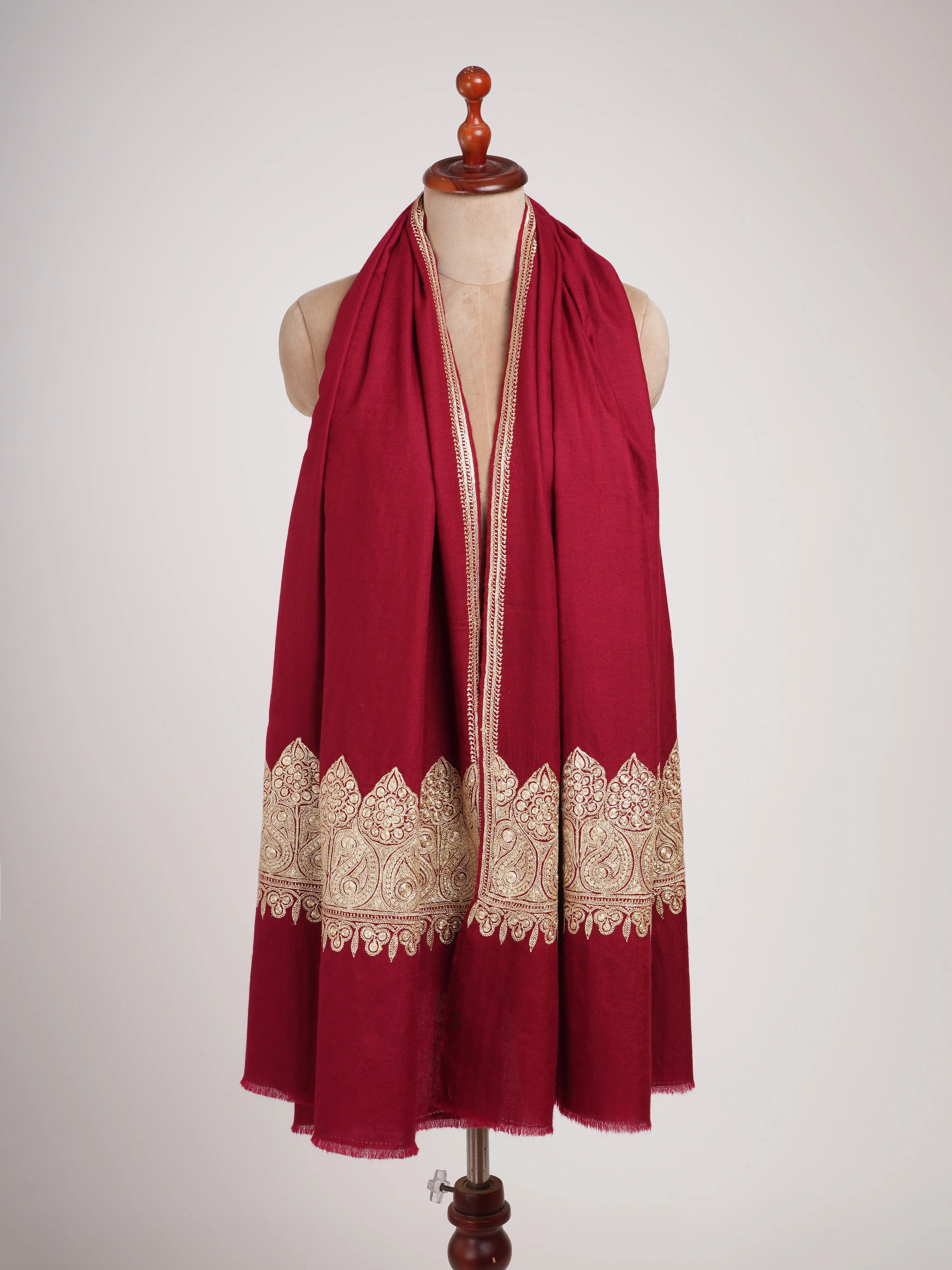 Gold Tilla Embroidered Kashmiri Pashmina Shawl Shahkaar