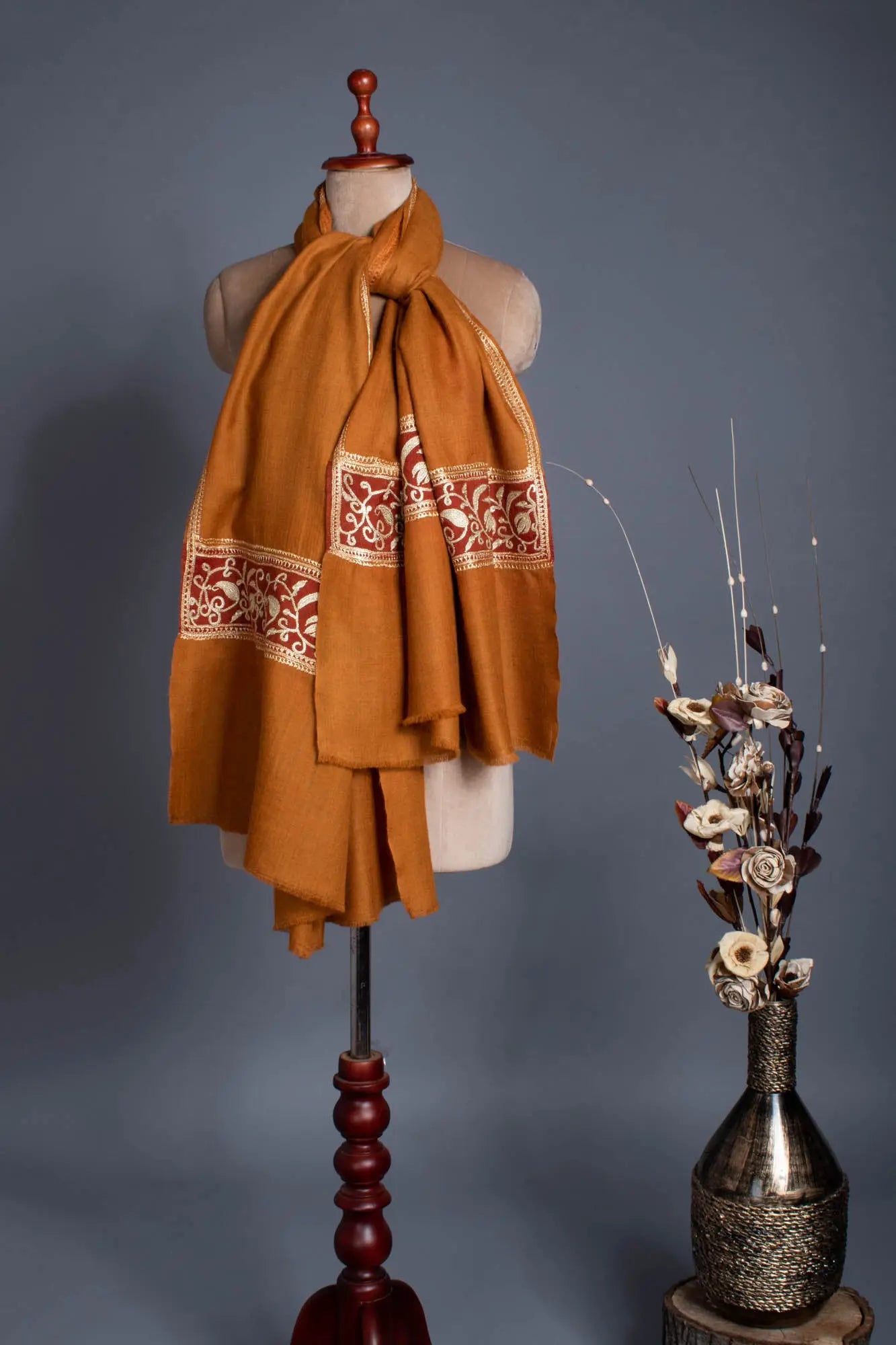 Gold Tilla Embroidered Pashmina Shawl -  BLACKPOOL Shahkaar