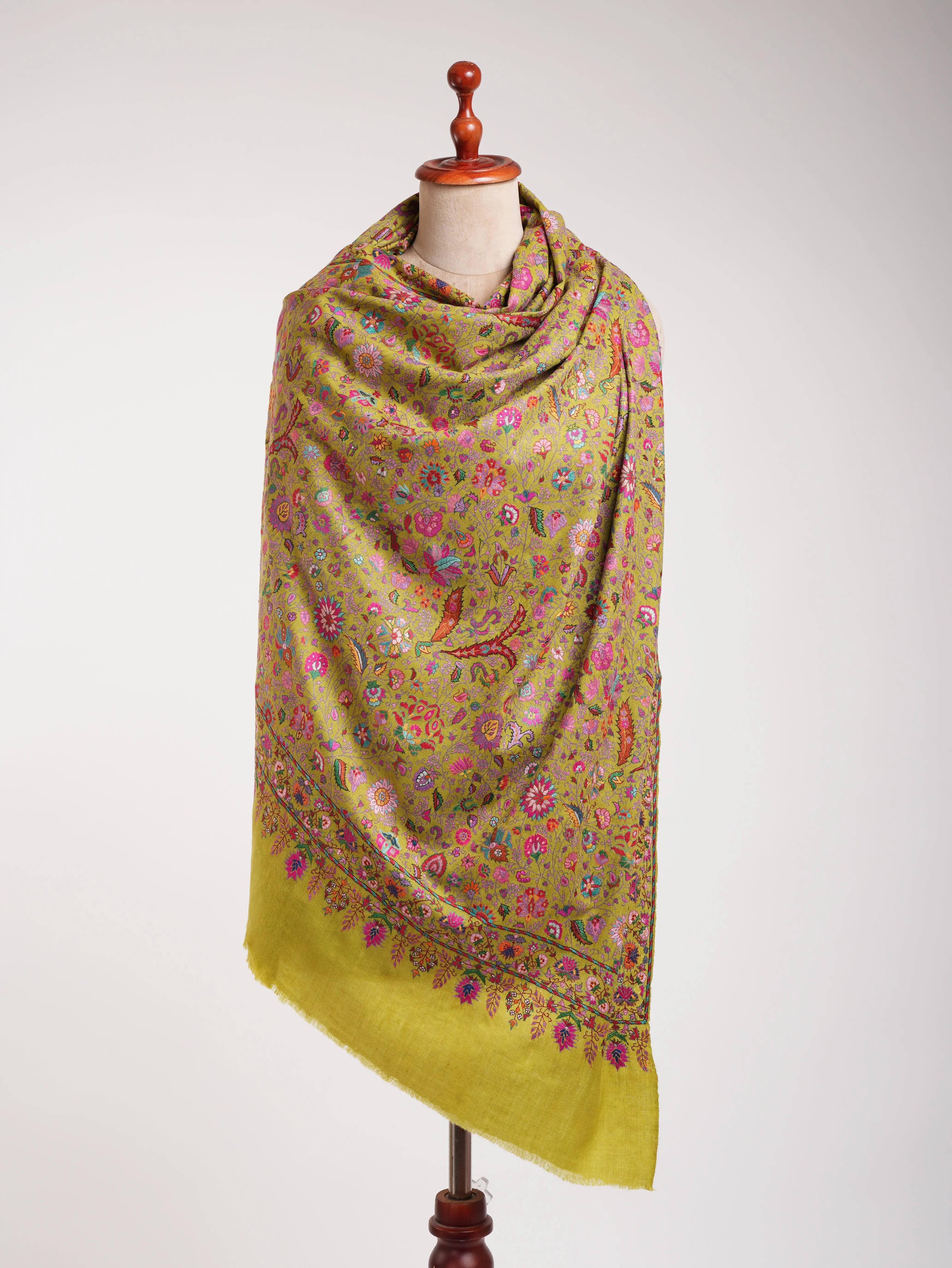 Golden Palm Handmade Indian Pashmina Jamavar Shawl Shahkaar