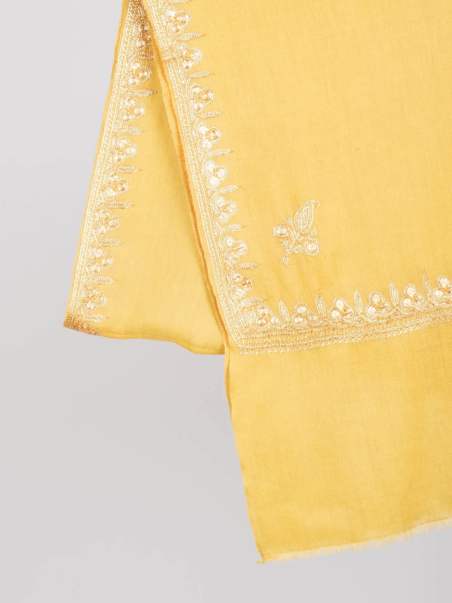 Golden Yellow Tilla Embroidered Stylish Pashmina Shawl - NAUVOO Shahkaar