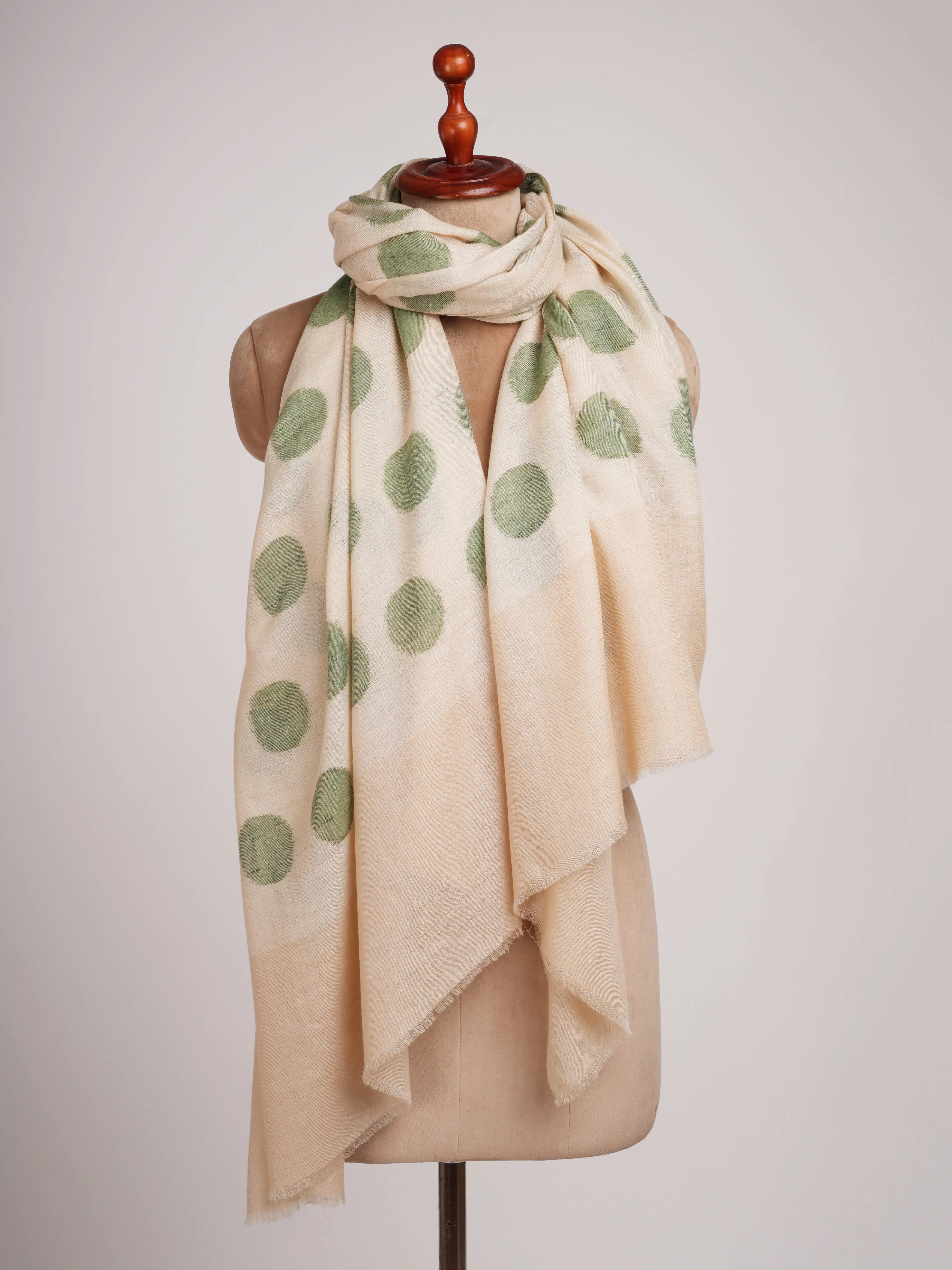 Green Polka Dots Space Dye Pashmina Shawl Shahkaar