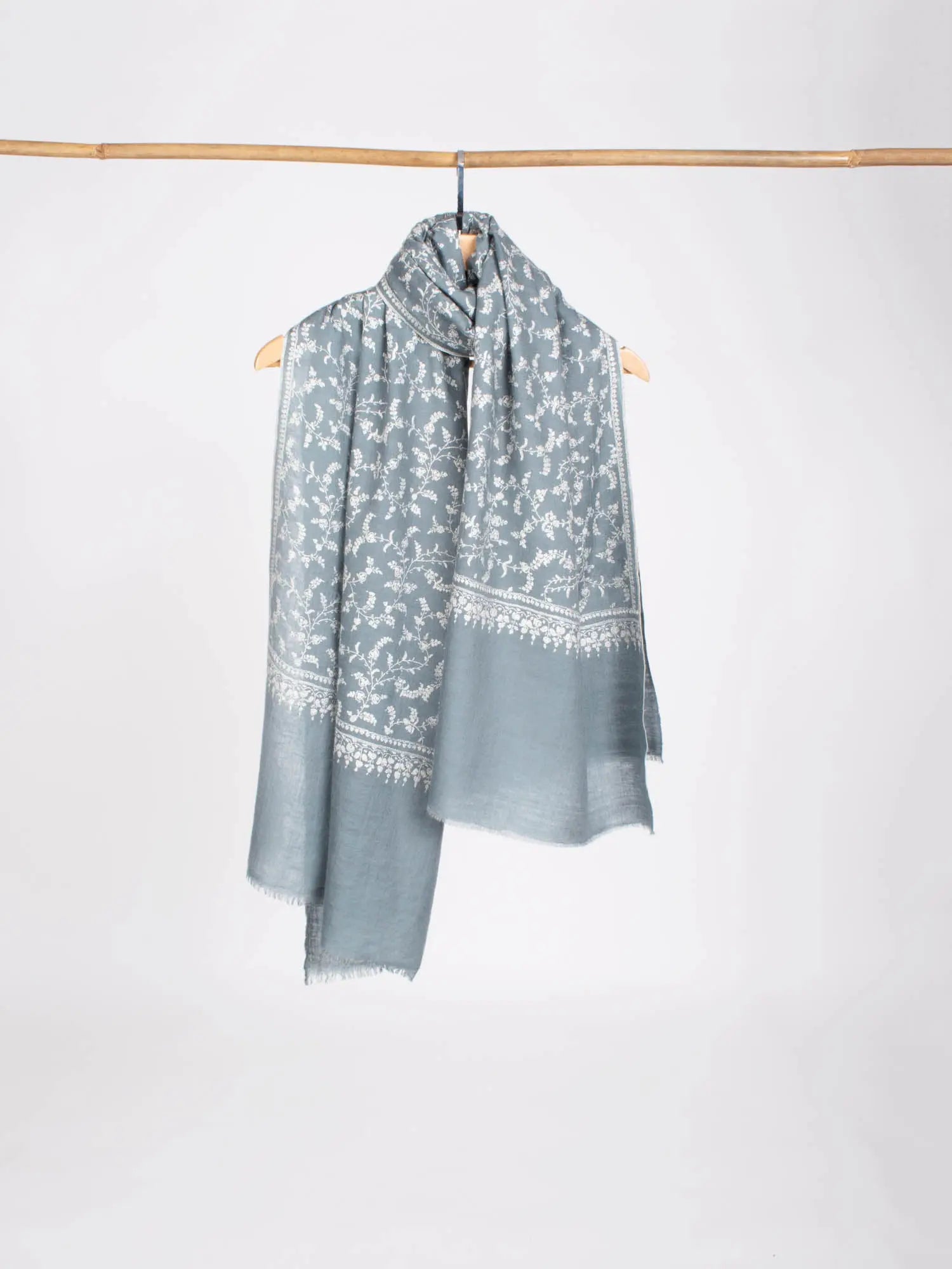 Grey Embroidered Cashmere Scarf - MENTOR Shahkaar