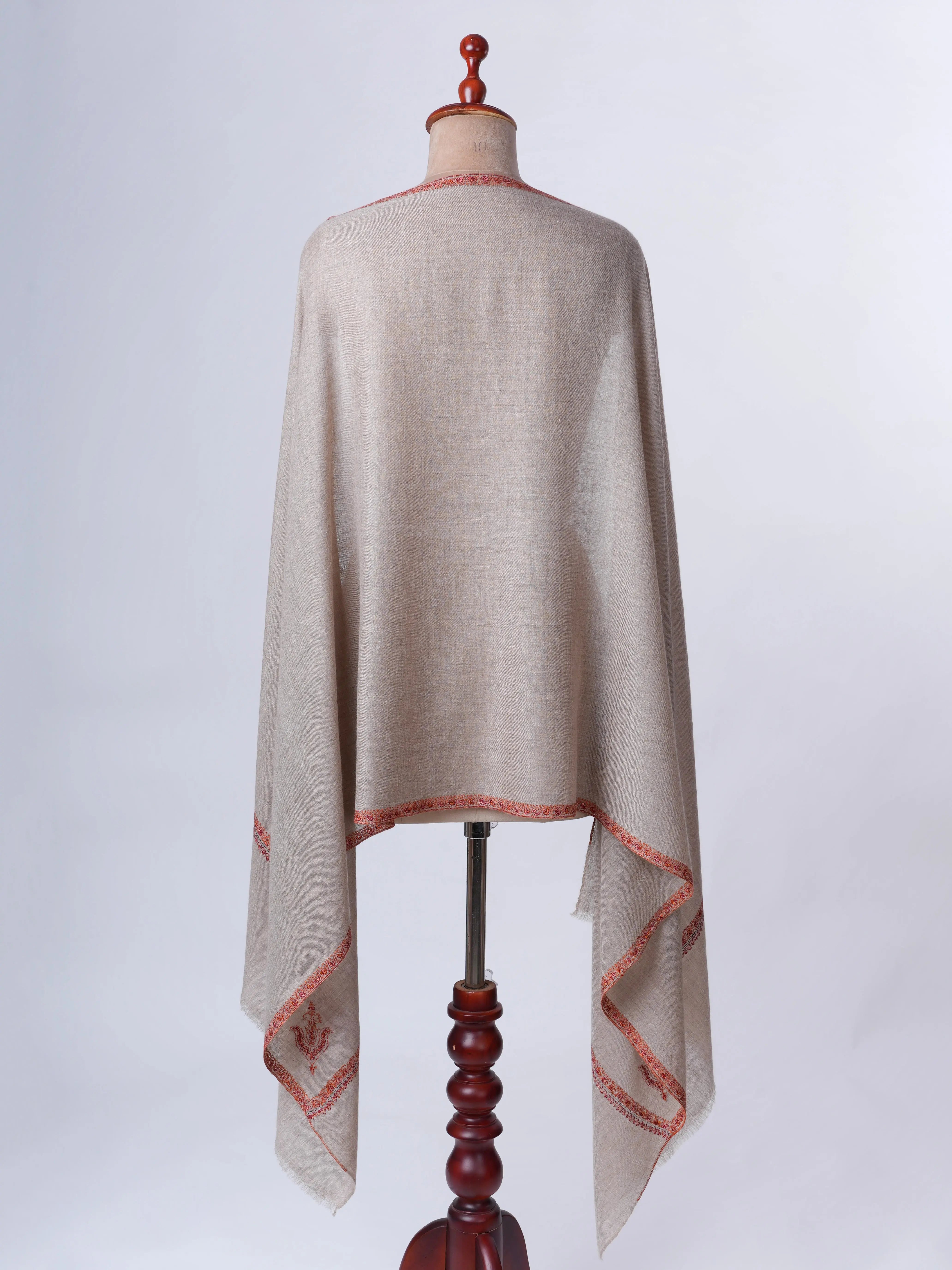 Grey Handloomed Cashmere Scarf with Bail Embroidery – Artisan Made Shahkaar