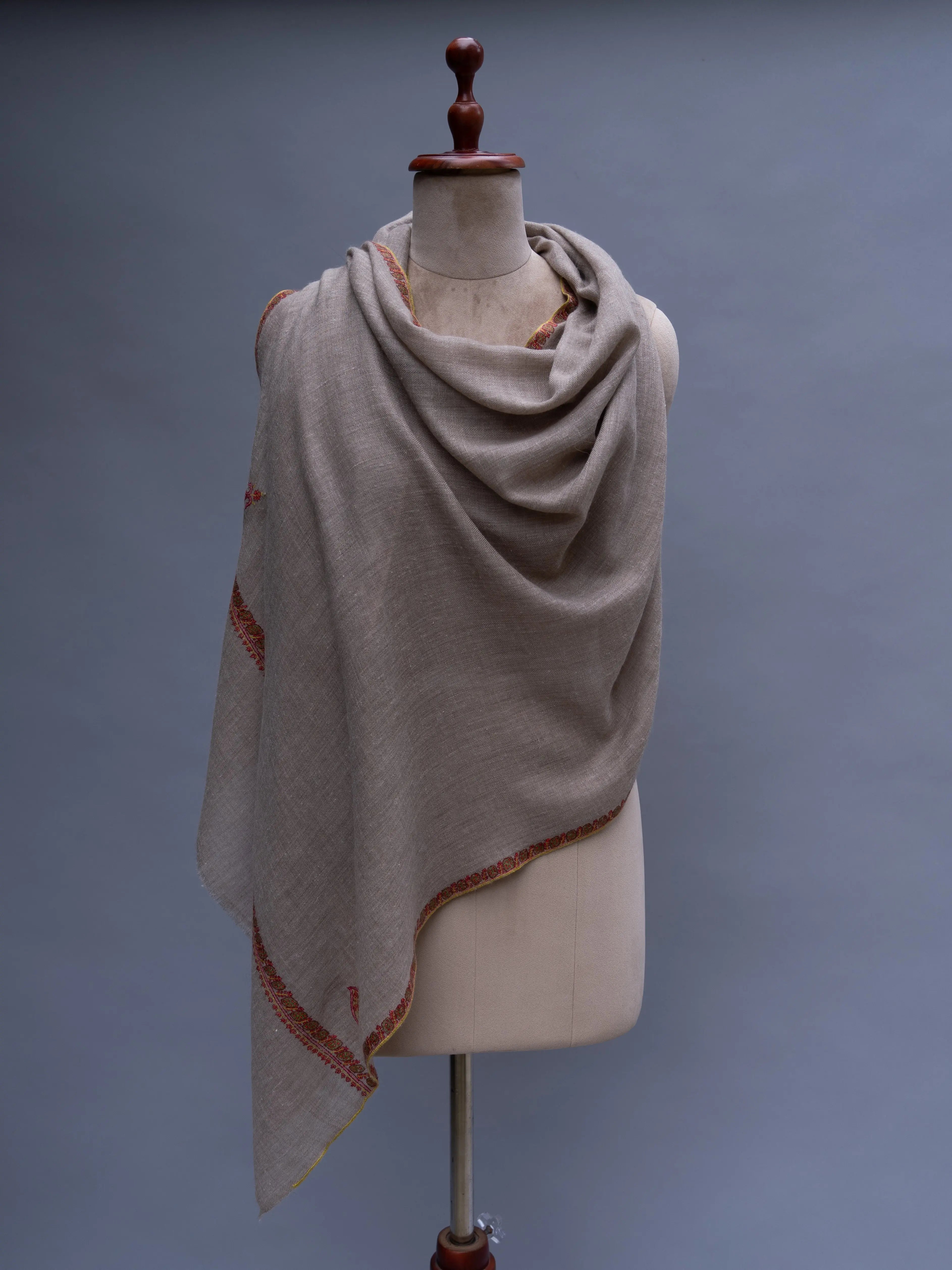Grey Minimalistic Cashmere Embroidered Scarf Shahkaar