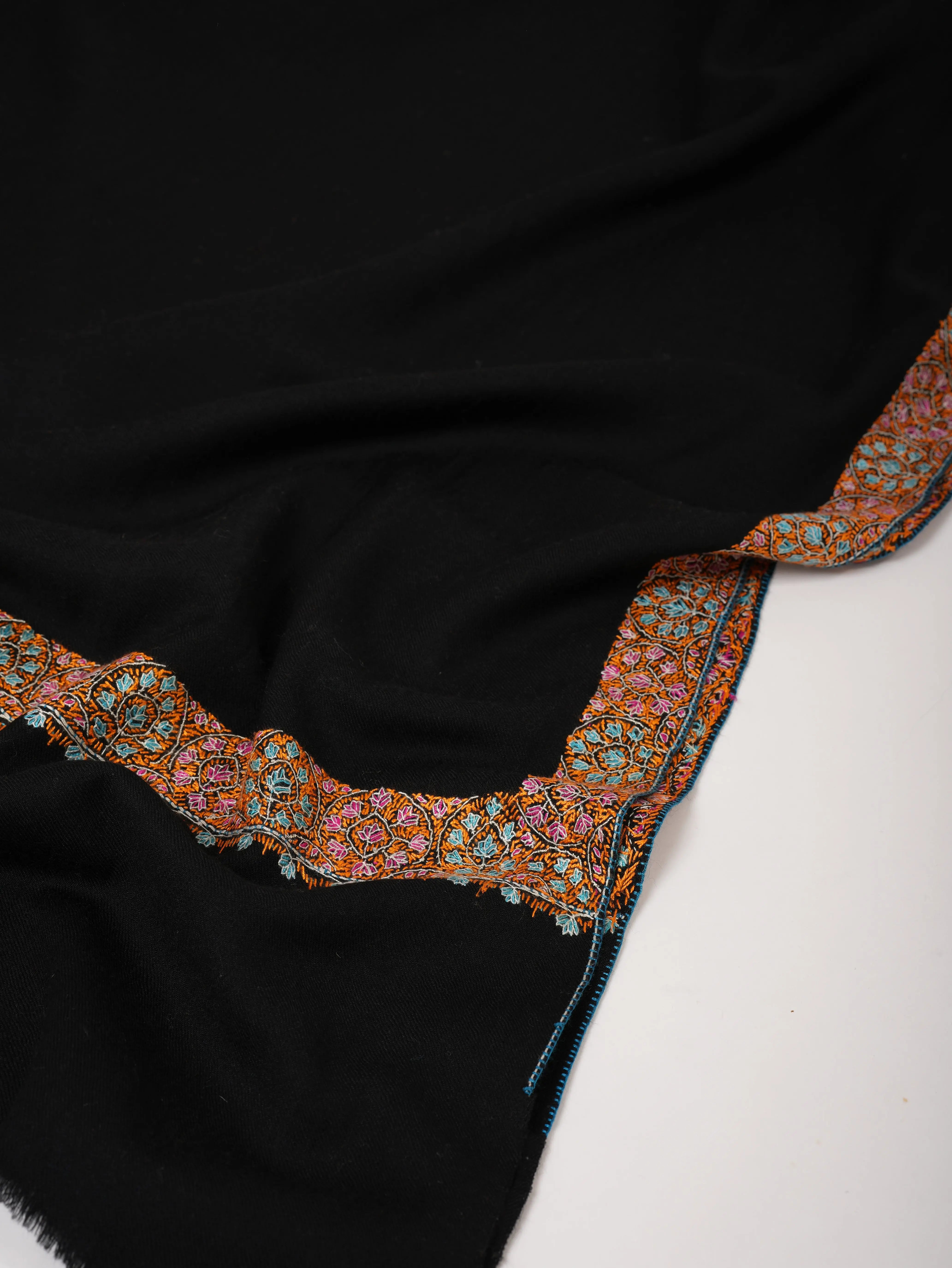 Hand Embroidered Black Neemdaur Kashmiri Wool Shawl Shahkaar