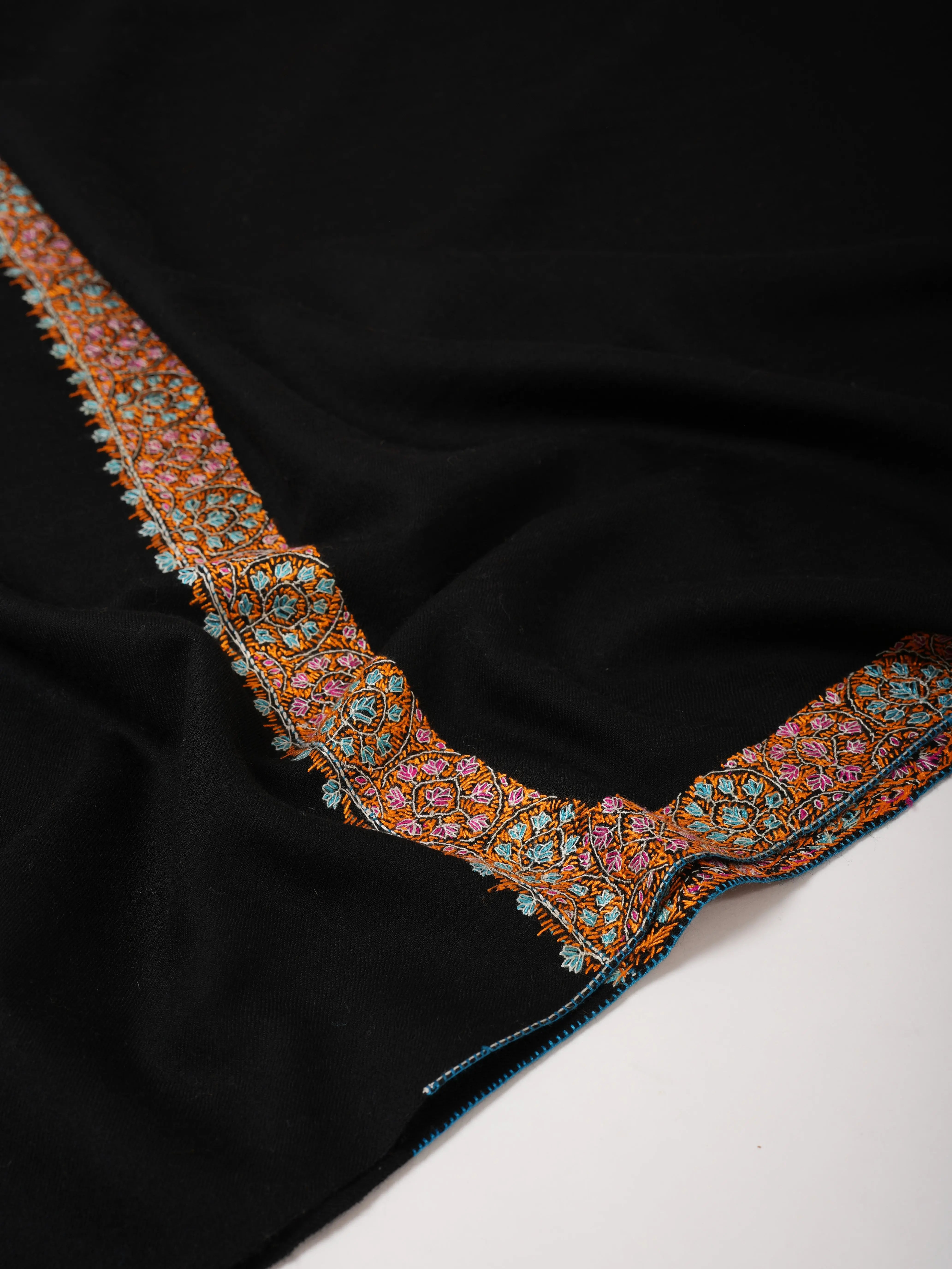 Hand Embroidered Black Neemdaur Kashmiri Wool Shawl Shahkaar