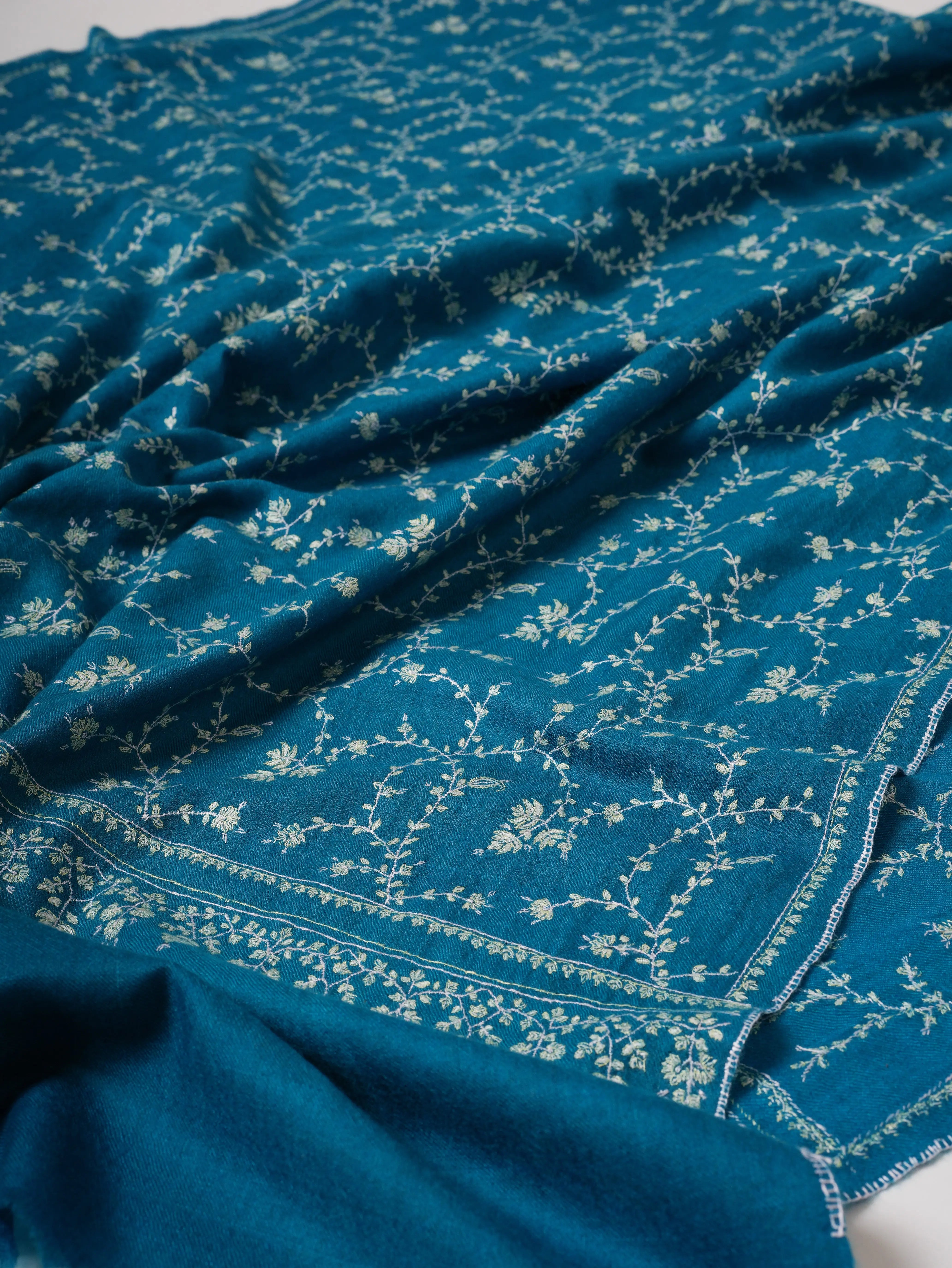 Hand Embroidered Jali Blue Shahkaar Pashmina Shawl Shahkaar