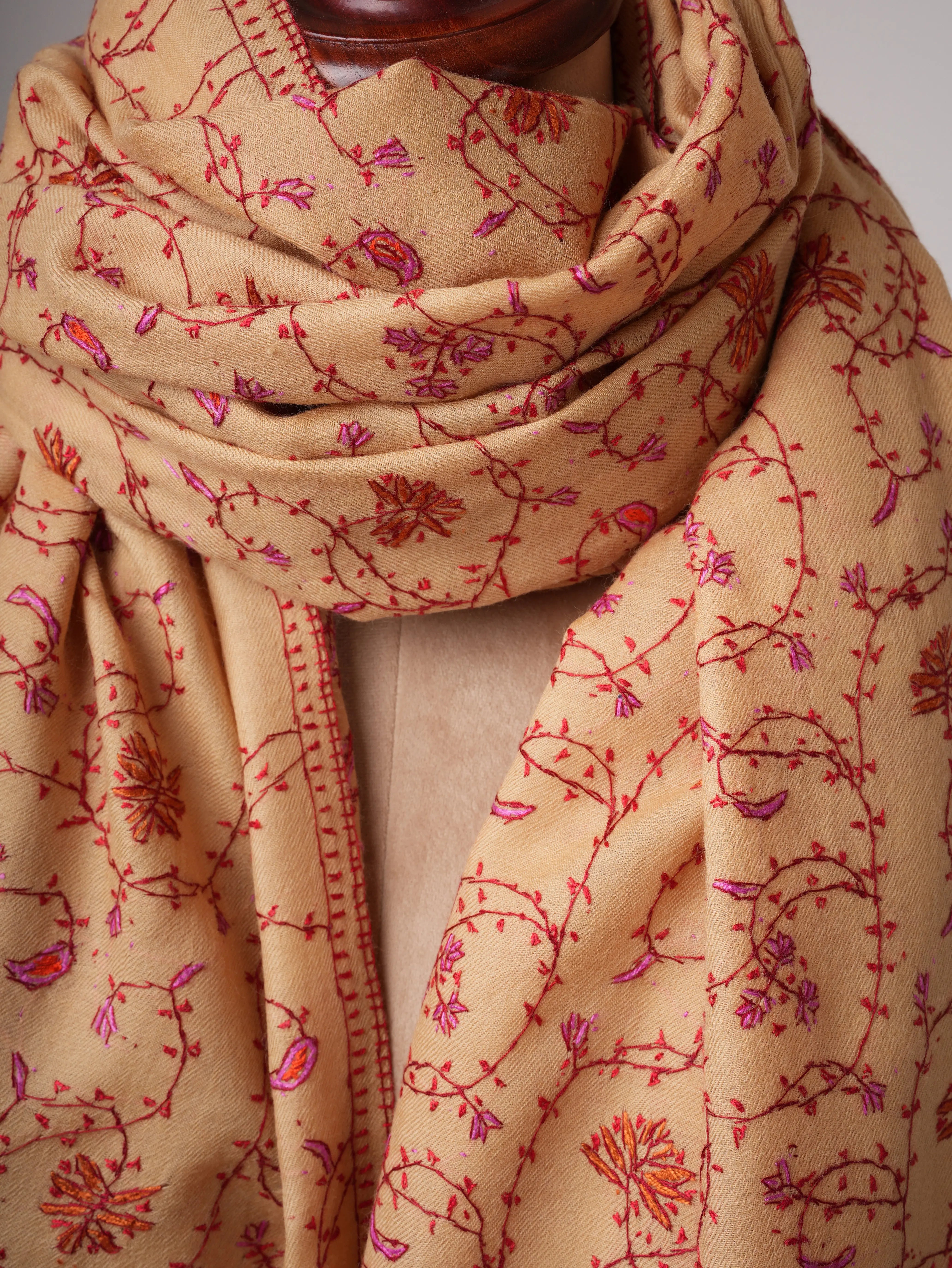 Hand Embroidered Jali Motif Kashmiri Wool Shawl Shahkaar