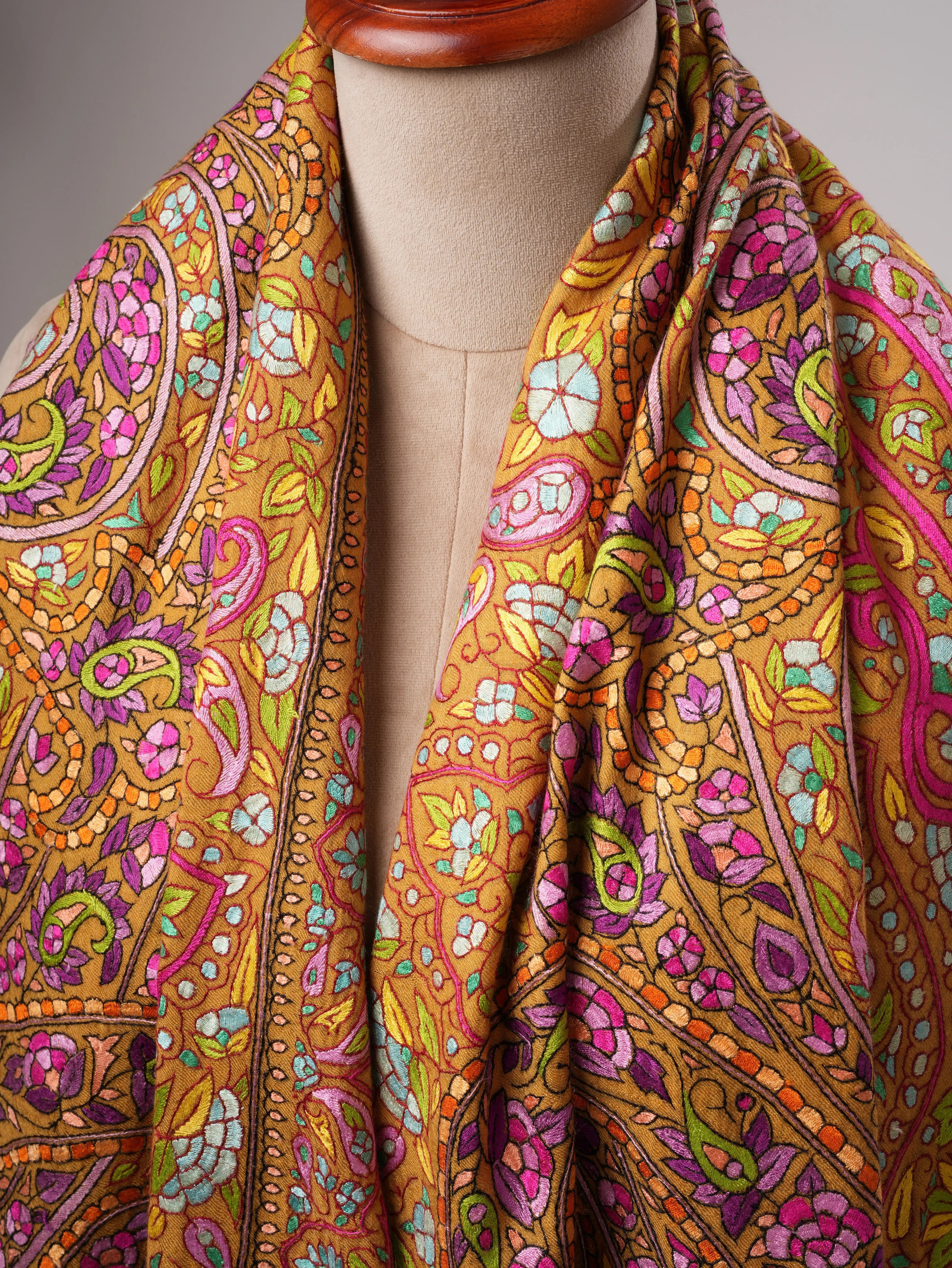 Hand Embroidered Papier Mâché Jamavar Pashmina Shawl Shahkaar