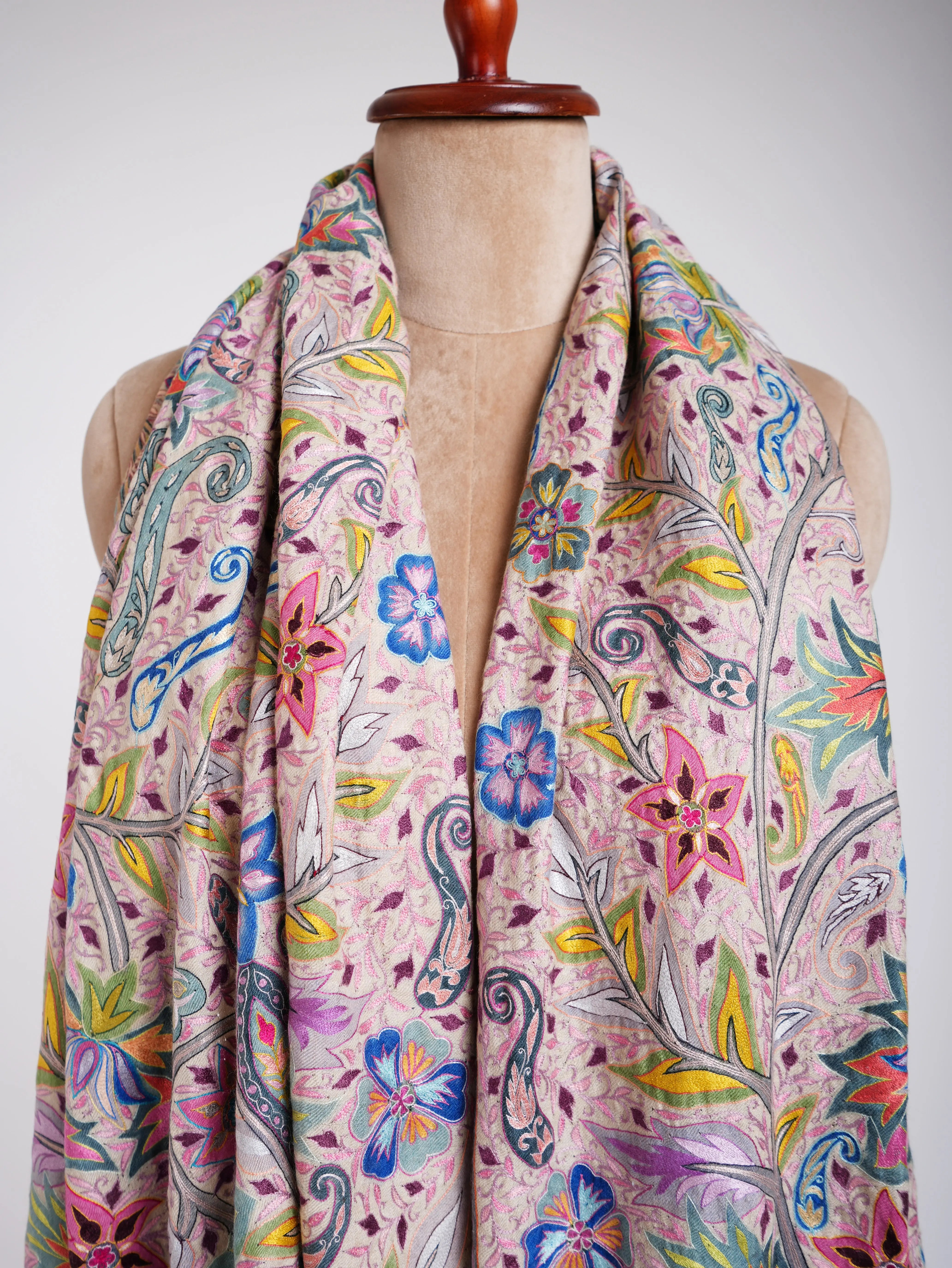 Hand Painted Kalamkari Floral Pashmina Shawl Shahkaar