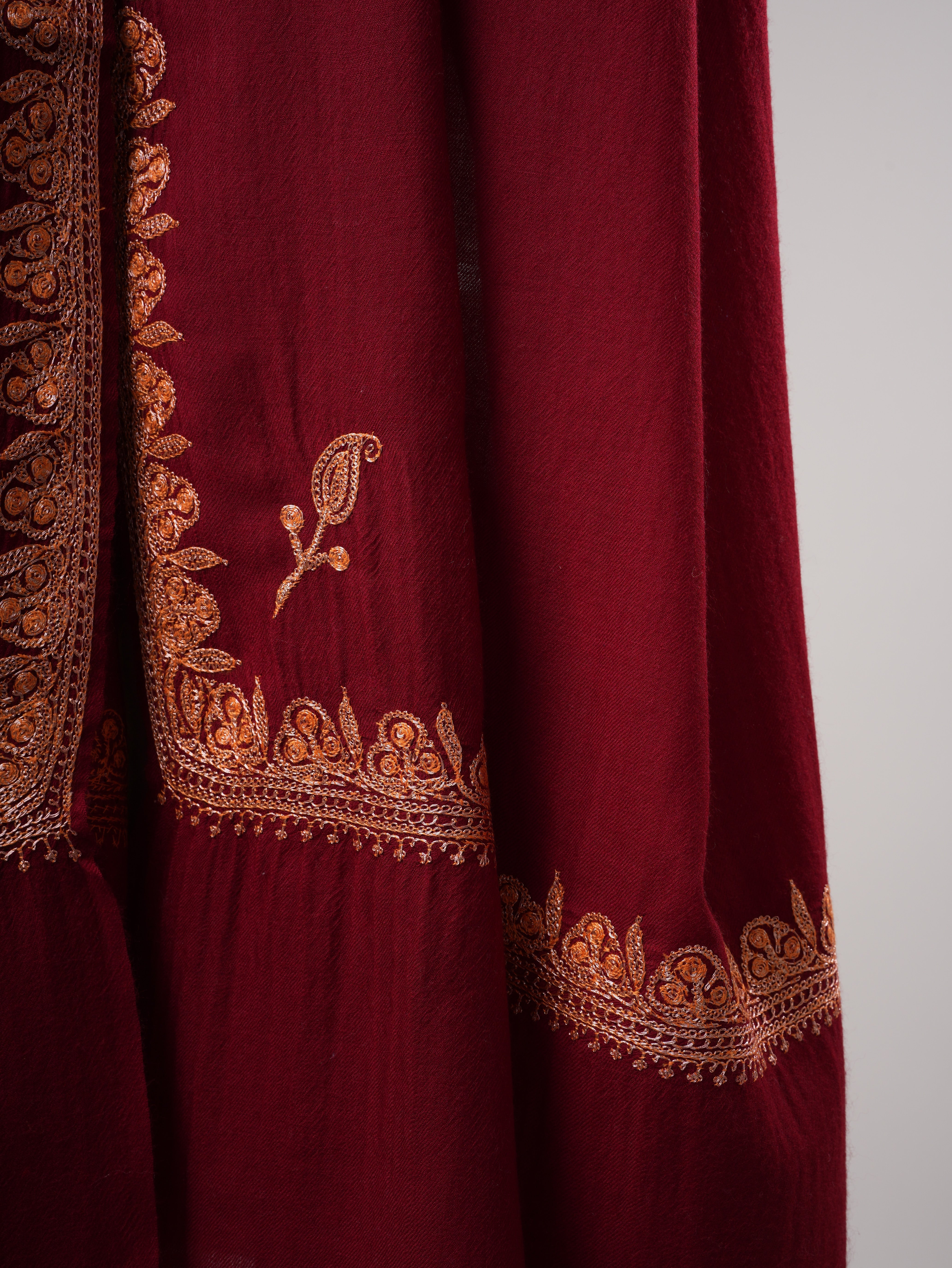Hand Tilla Embroidered Neemdaur Fine Wool Kashmiri Shawl Shahkaar