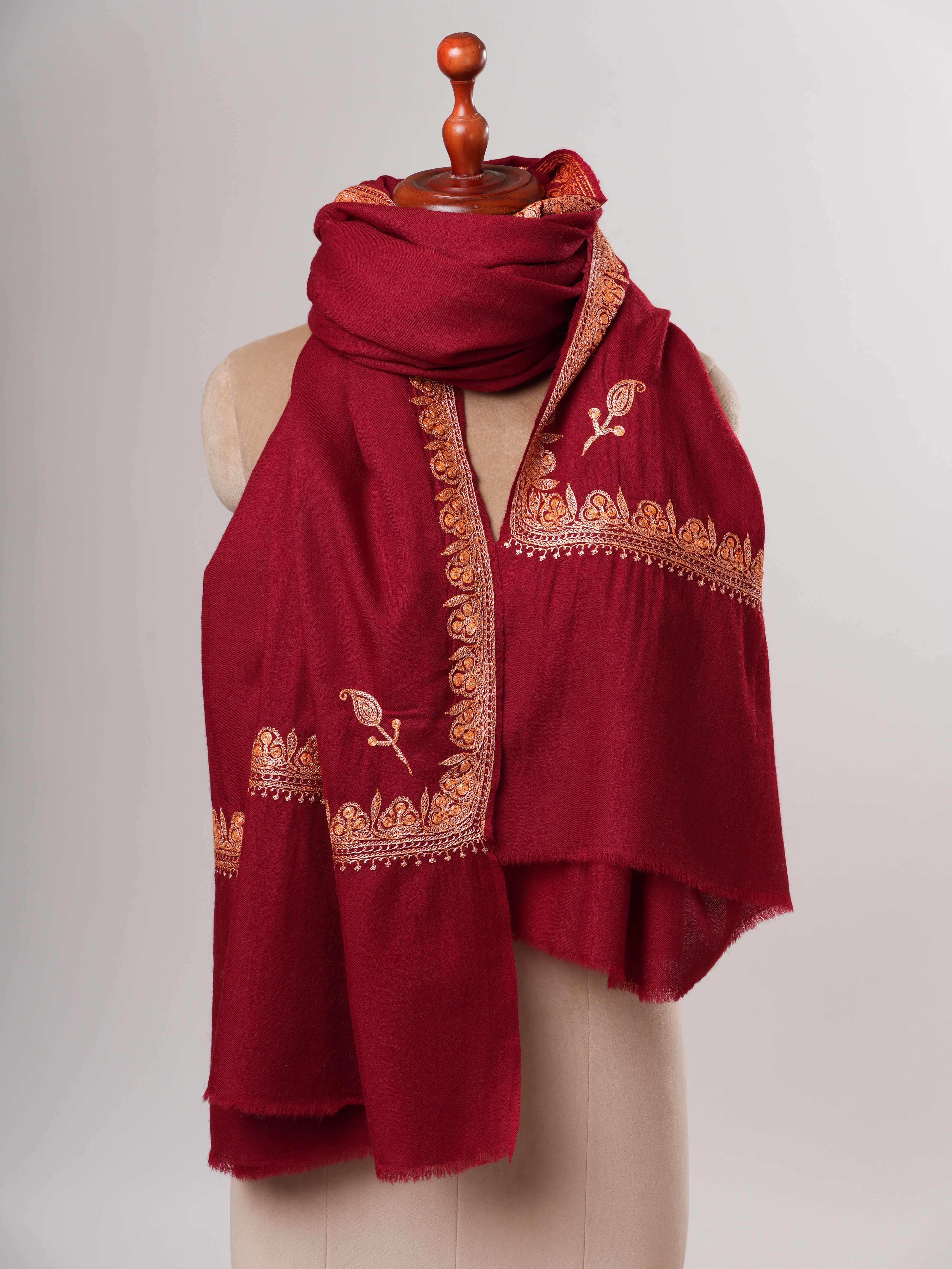 Hand Tilla Embroidered Neemdaur Fine Wool Kashmiri Shawl Shahkaar