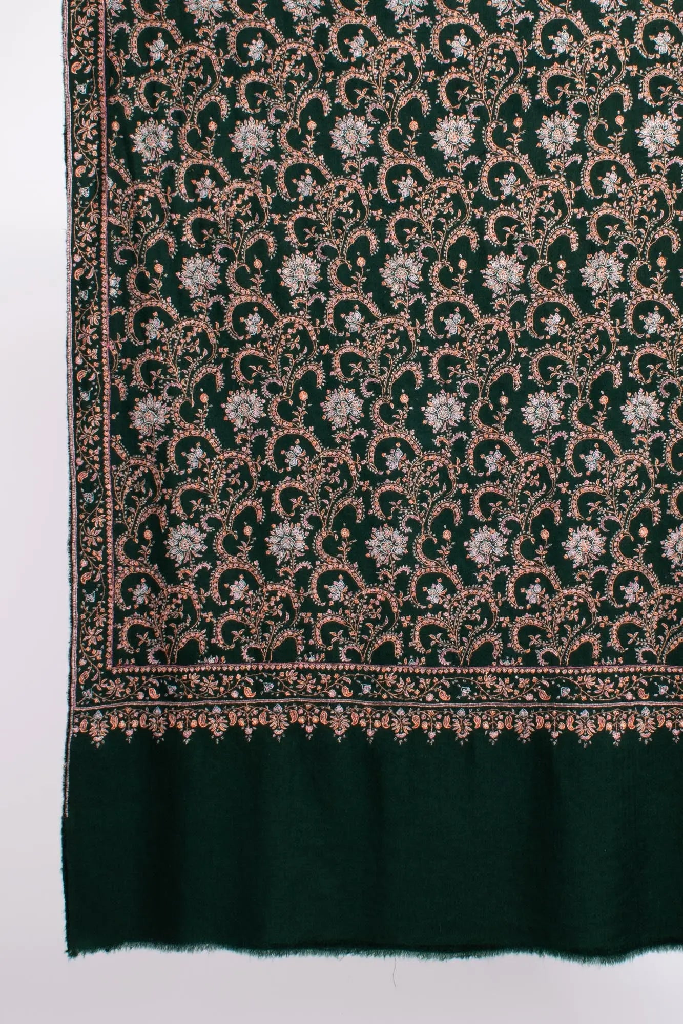 HandSpun Bottle Green Sozni Neem Jama Shawl - EUFAULA Shahkaar