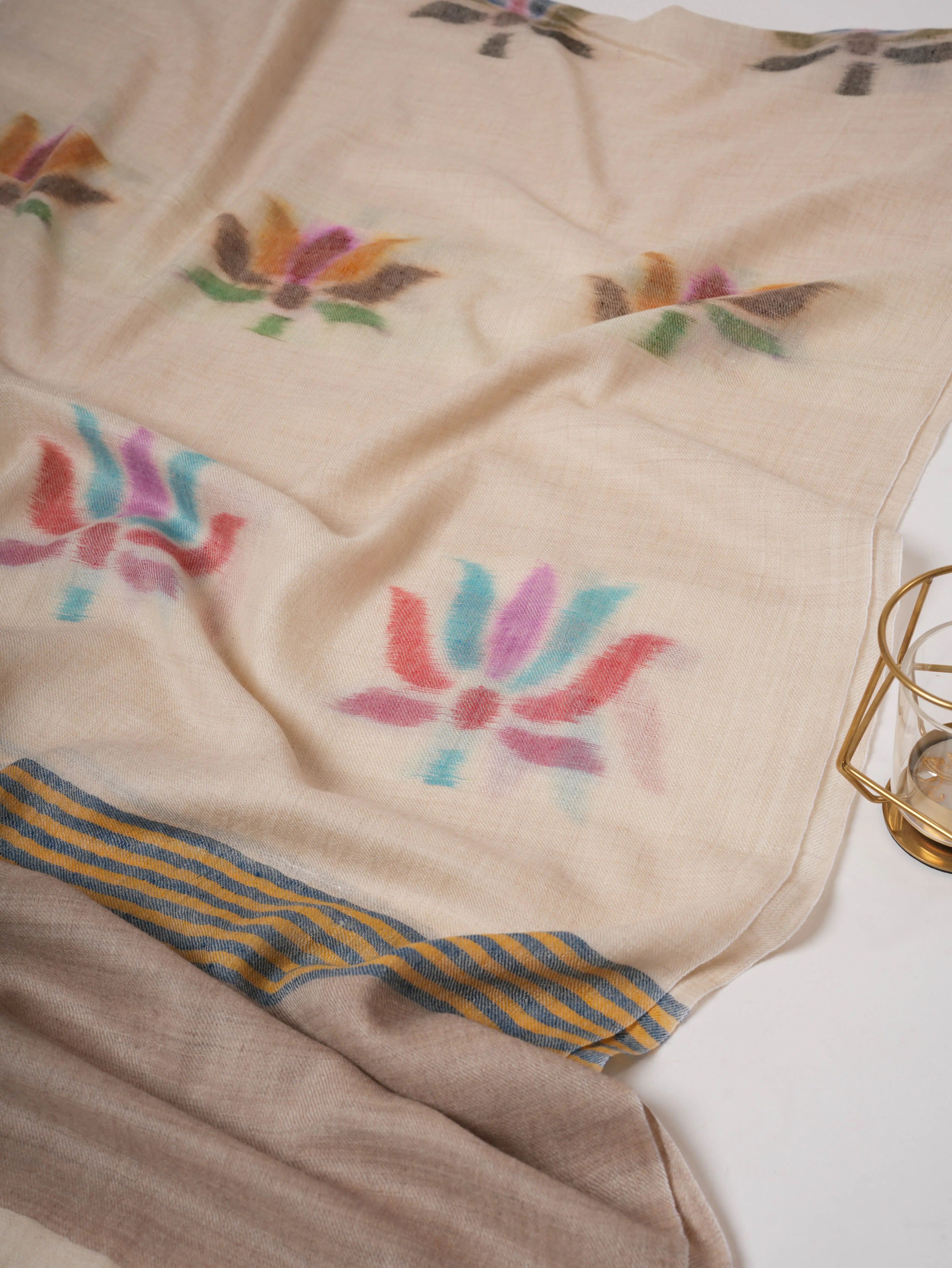 Handloom Lotus Ikat Cashmere Scarf – Baby Soft Authentic Cashmere Shahkaar