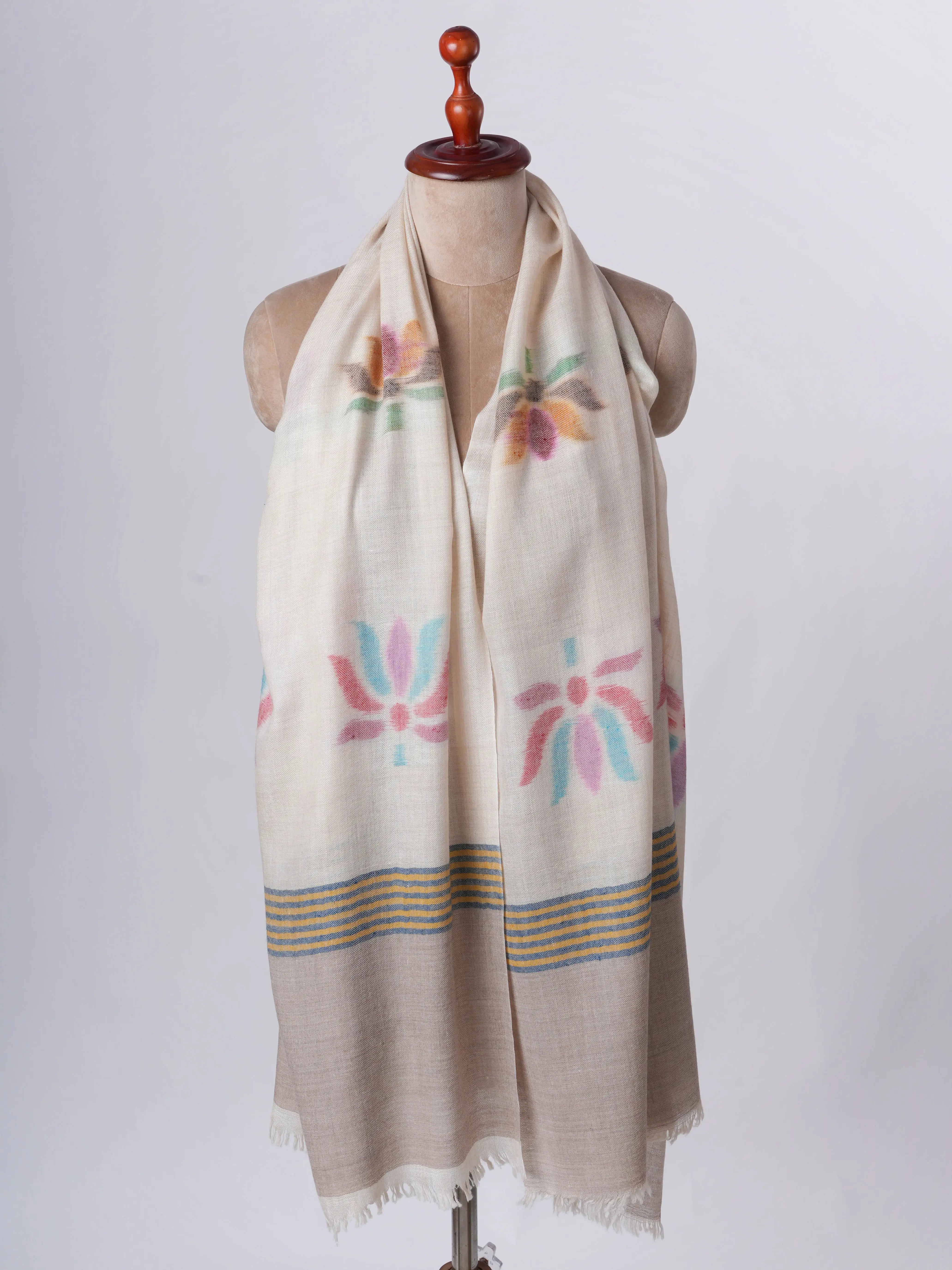 Handloom Lotus Ikat Cashmere Scarf – Baby Soft Authentic Cashmere Shahkaar