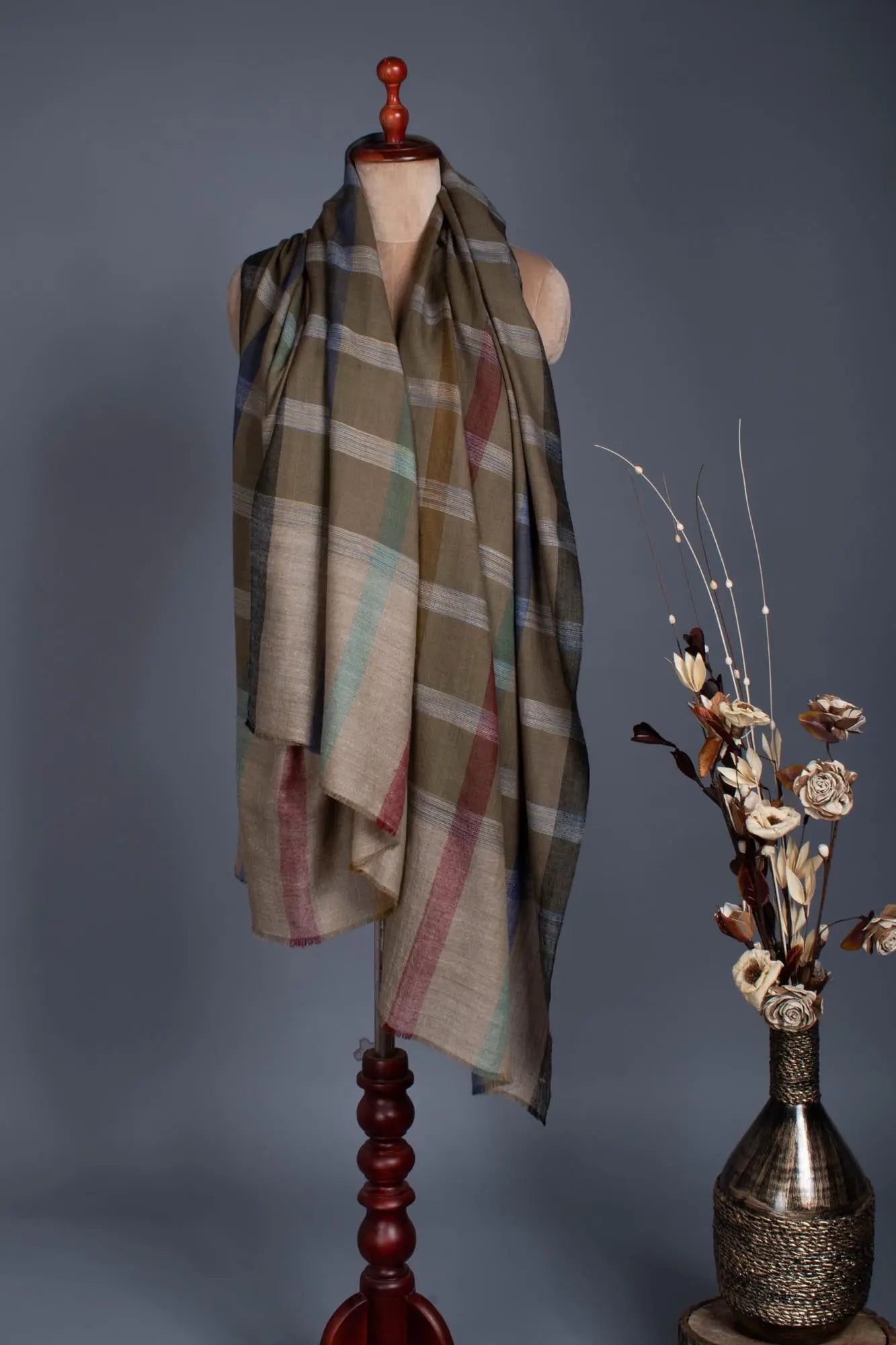 Handloomed Check Fusion Pashmina Wrap - SILIGURI Shahkaar