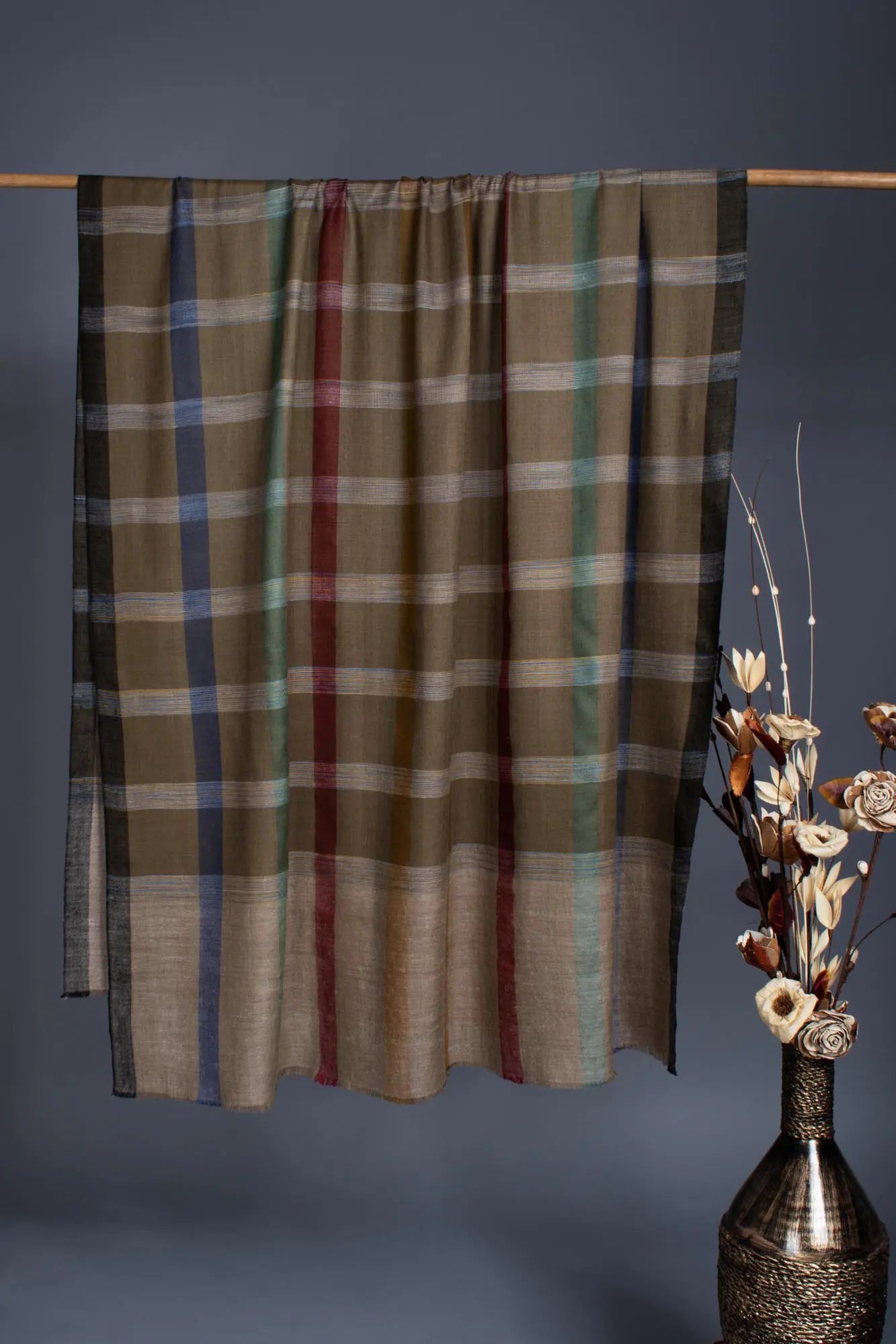 Handloomed Check Fusion Pashmina Wrap - SILIGURI Shahkaar