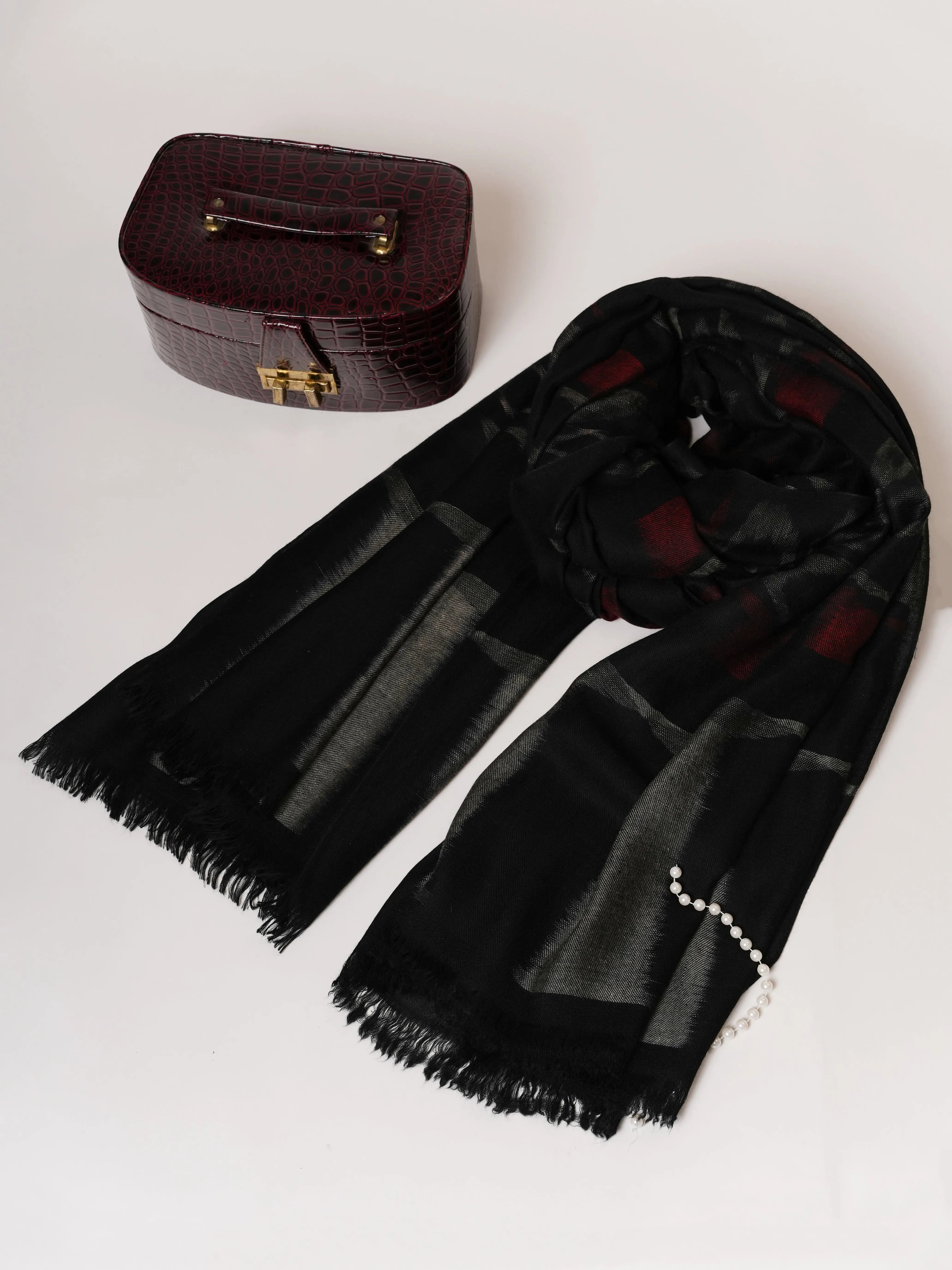 Handloomed Ikat Black Oversized Pashmina Shawl Shahkaar