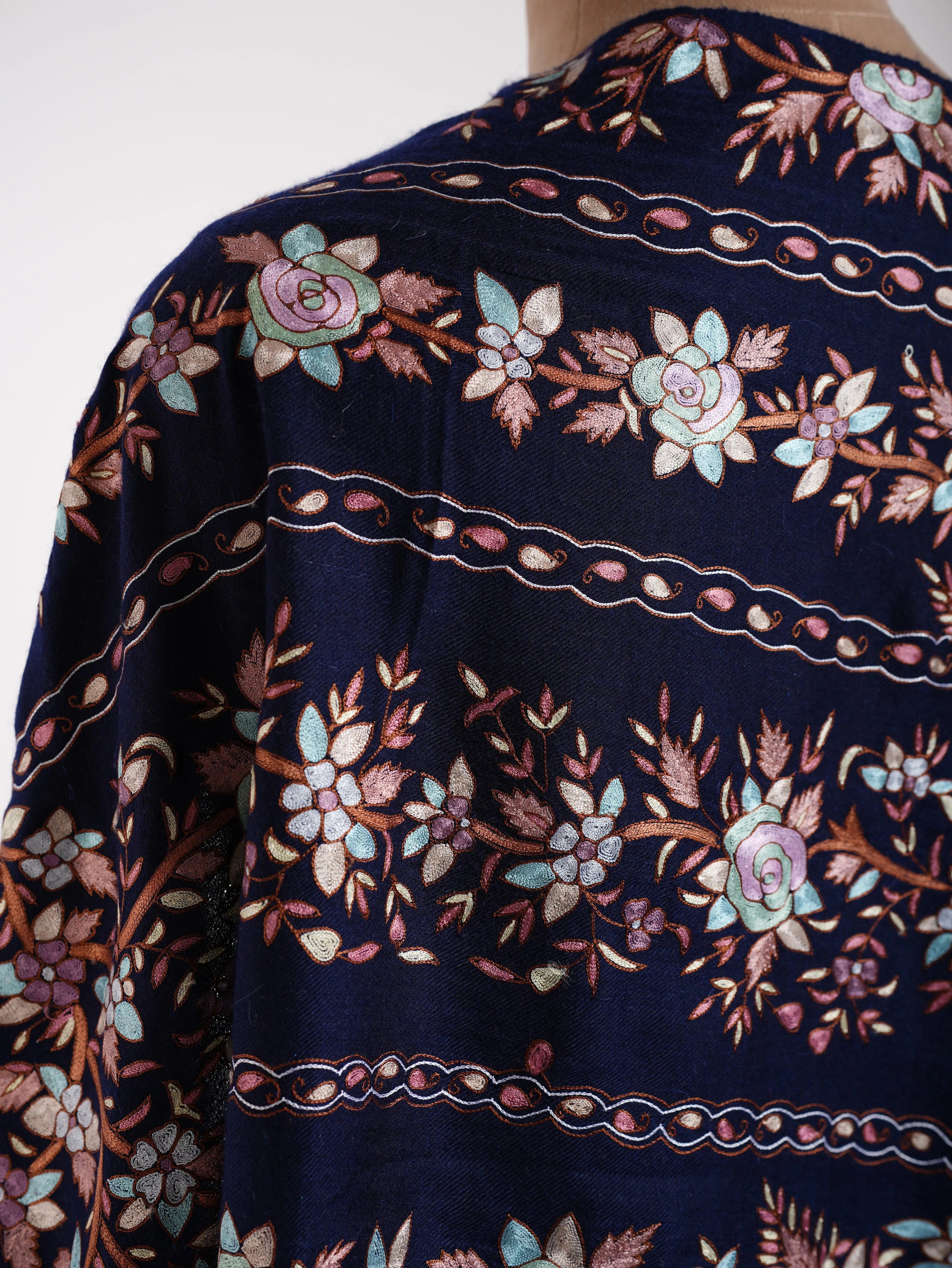 Handmade Hook Embroidery Cashmere Scarf Classic Blue Shahkaar