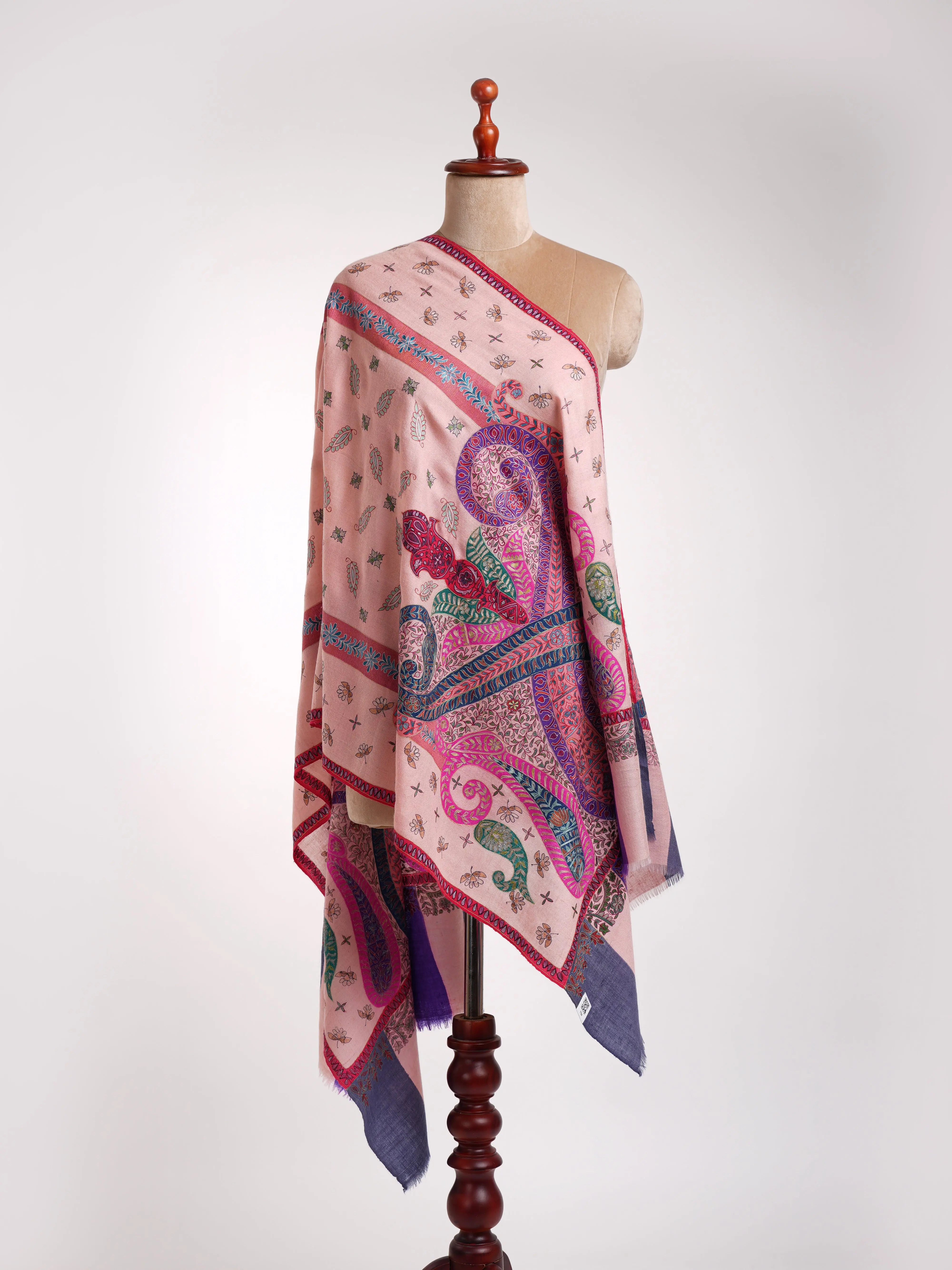Handpainted Kalamkari Cashmere Embroidered Stole Shahkaar