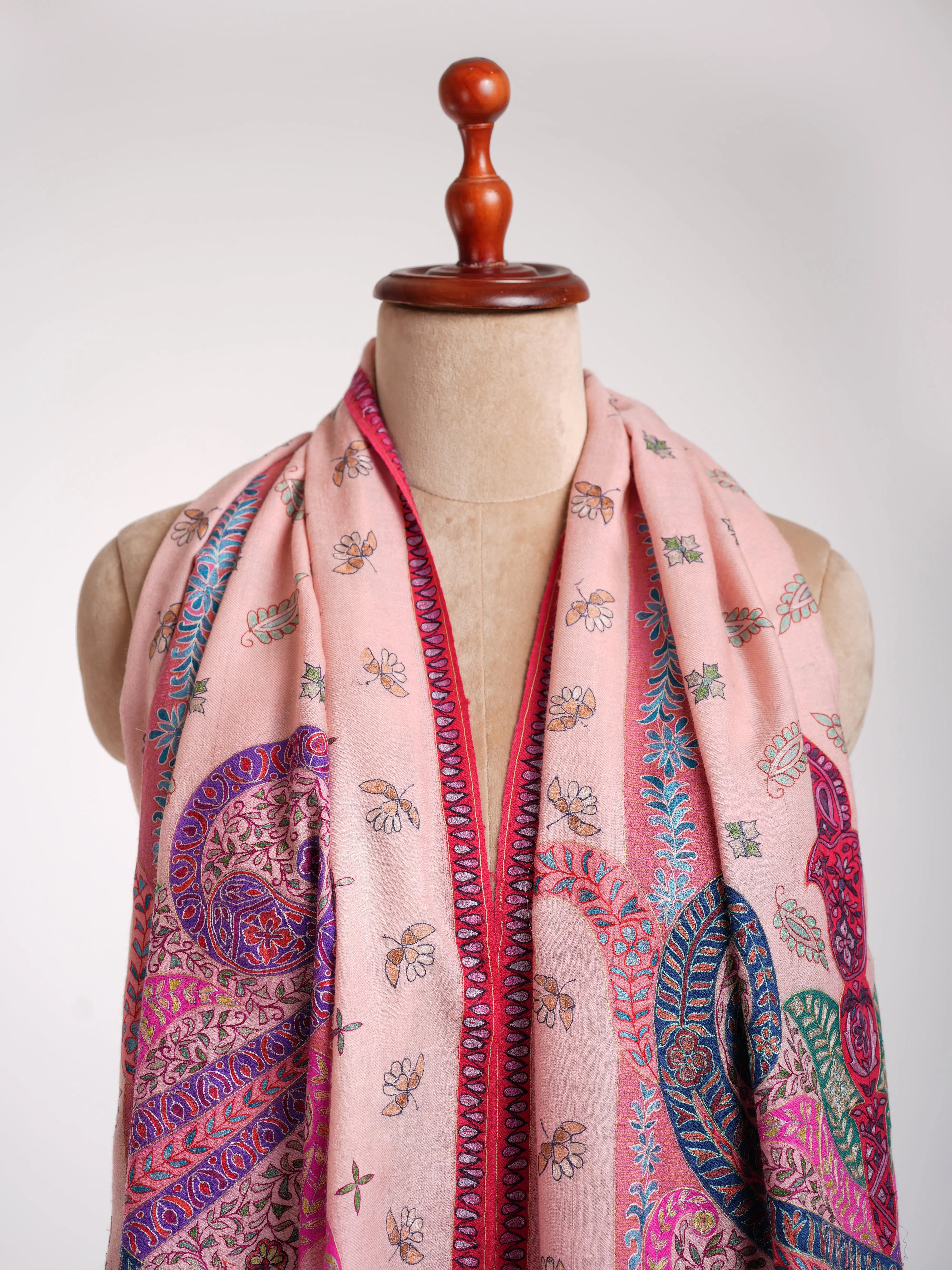 Handpainted Kalamkari Cashmere Embroidered Stole Shahkaar