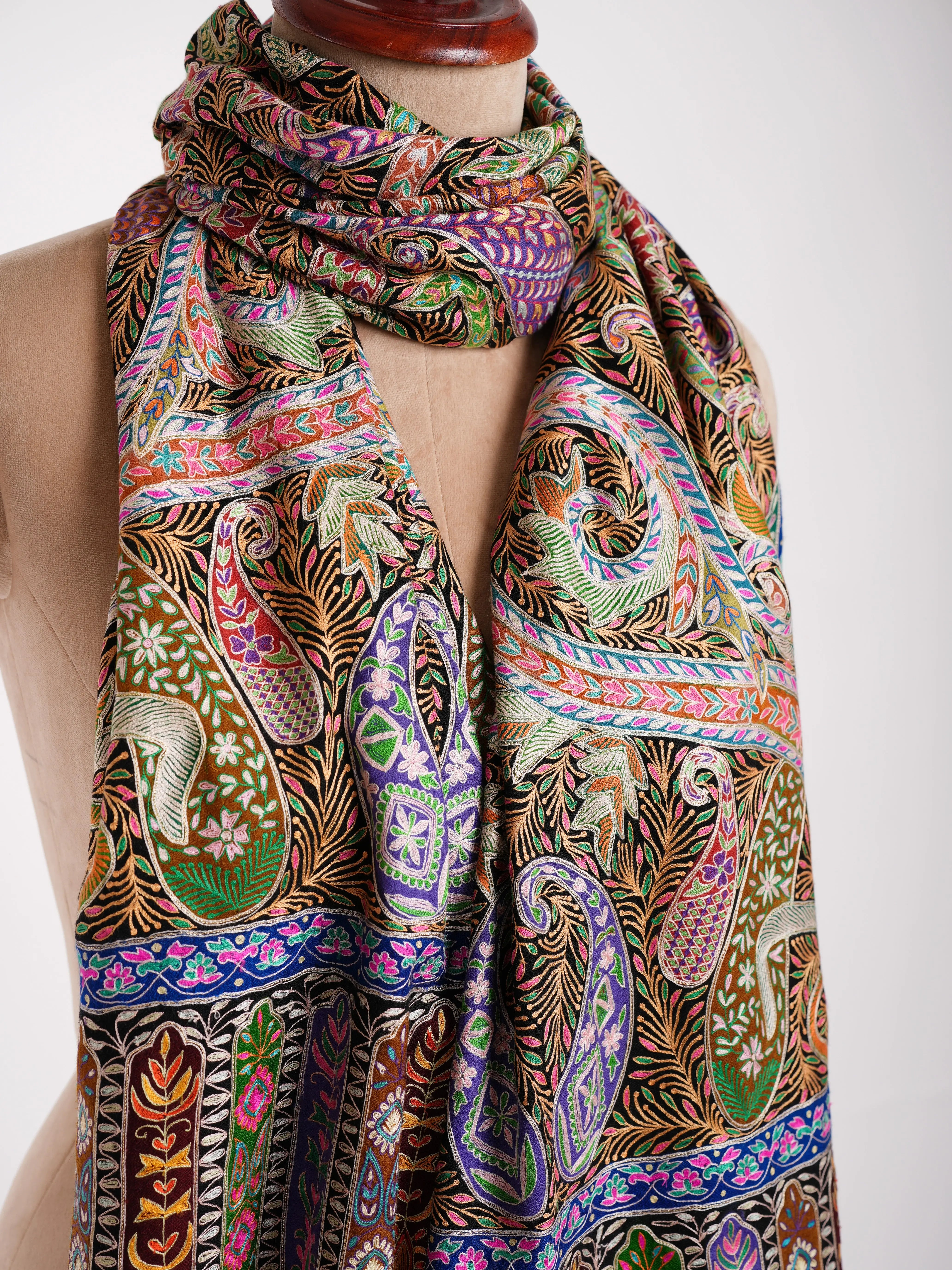 Handpainted Kalamkari Jamavar Cashmere Scarf Shahkaar