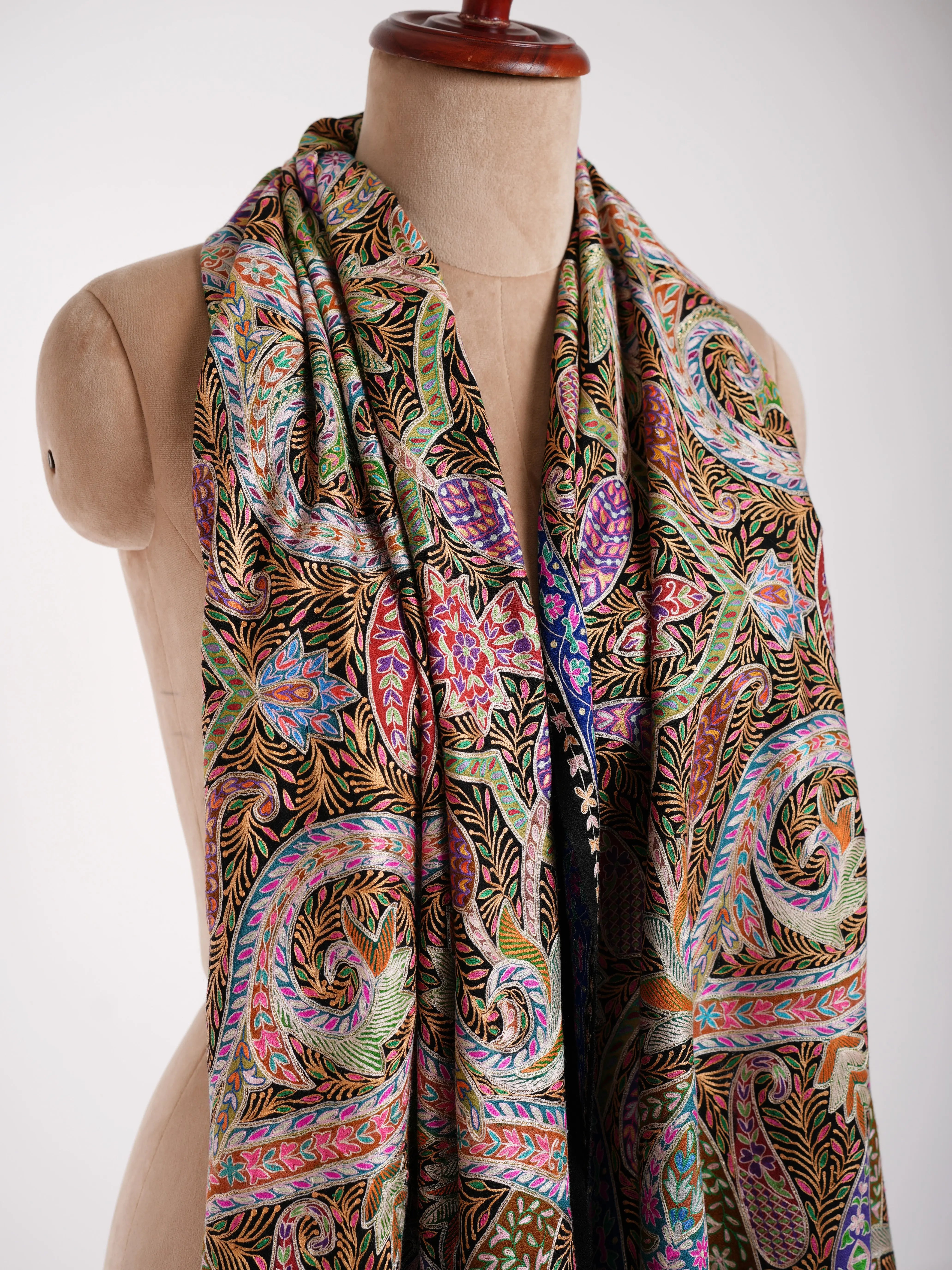 Handpainted Kalamkari Jamavar Cashmere Scarf Shahkaar