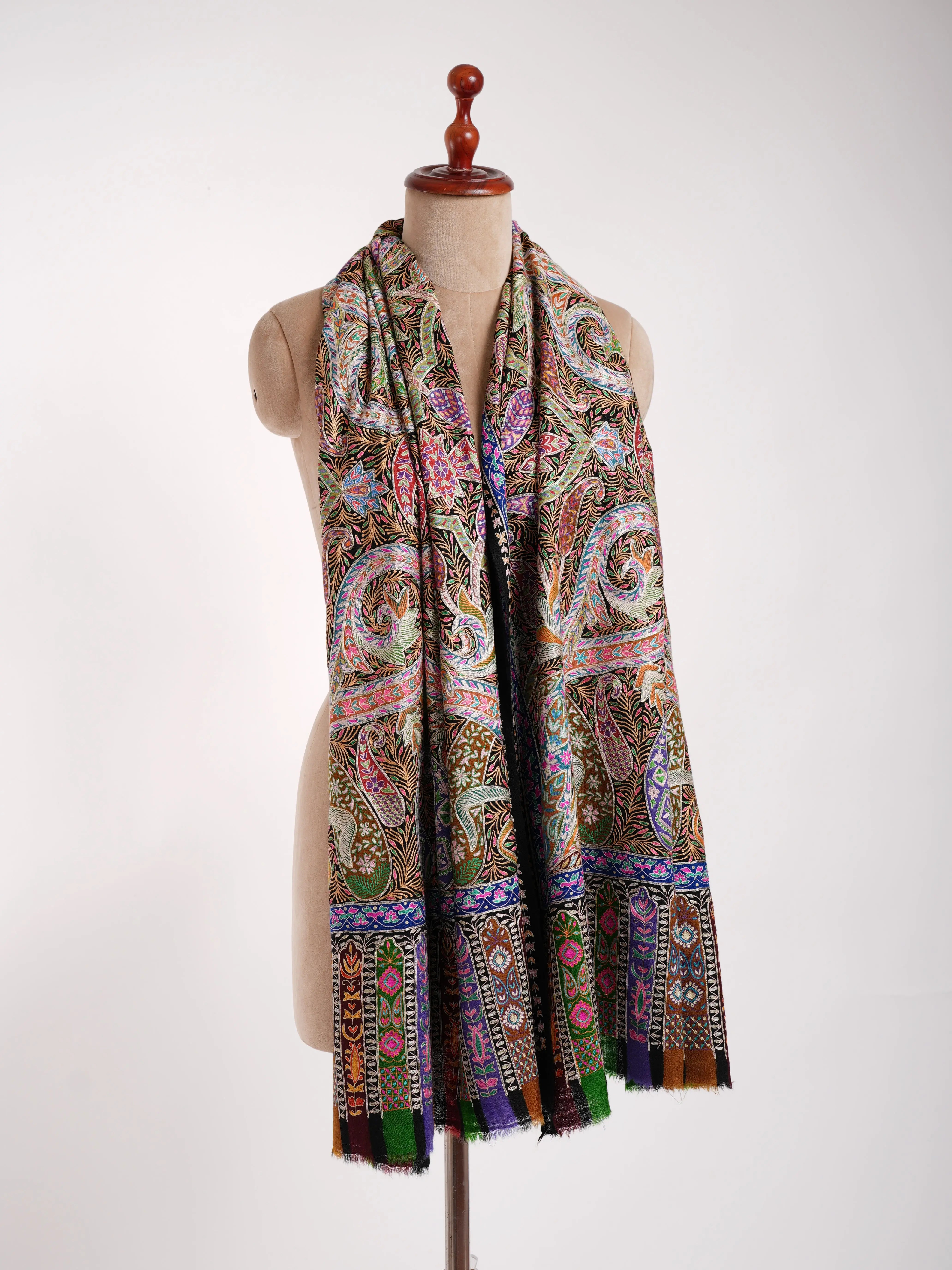 Handpainted Kalamkari Jamavar Cashmere Scarf Shahkaar