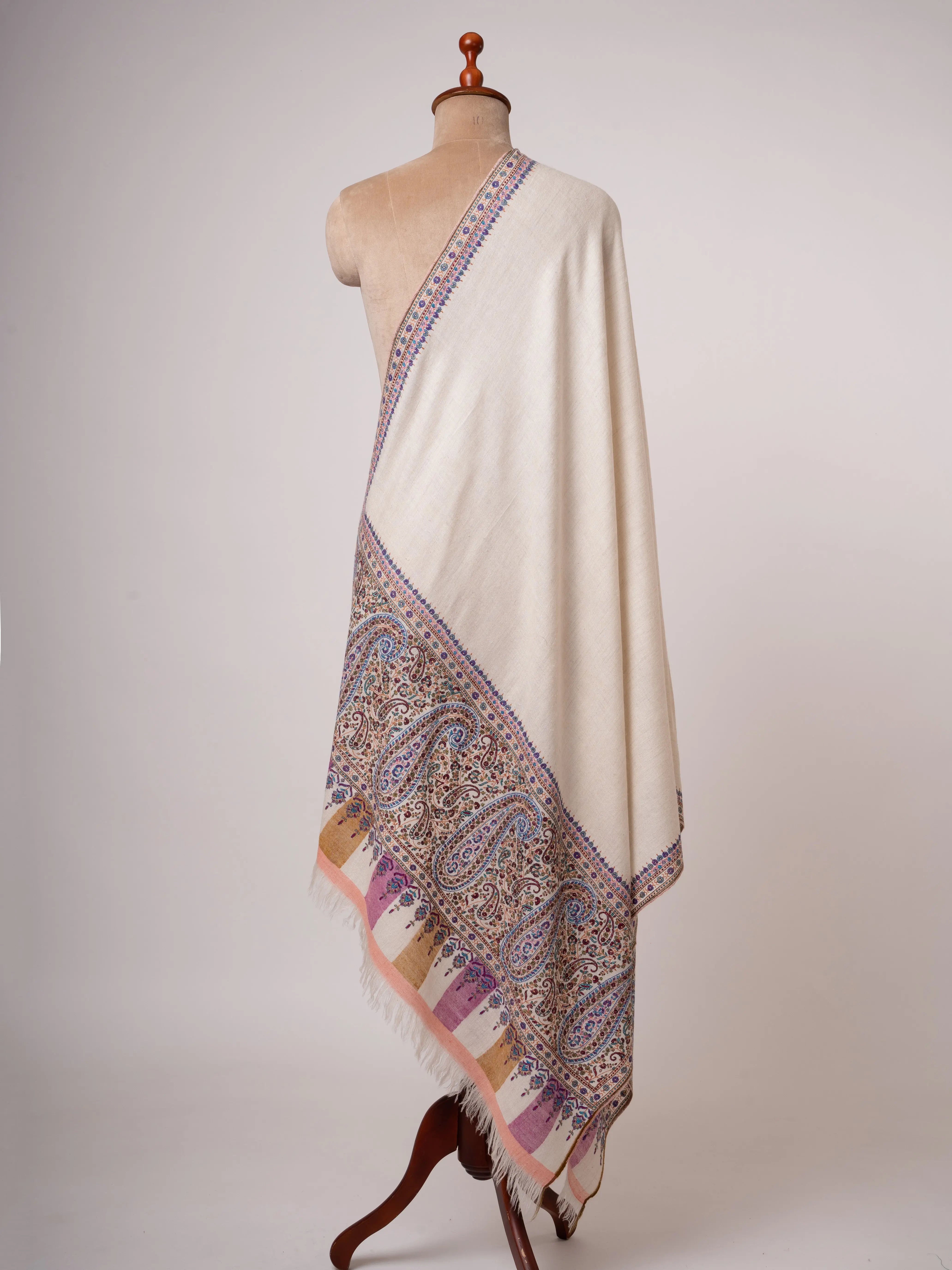 Handspun Kashmiri Pashmina Shawl Kani Weave & Palla Embroidery on Ends Shahkaar