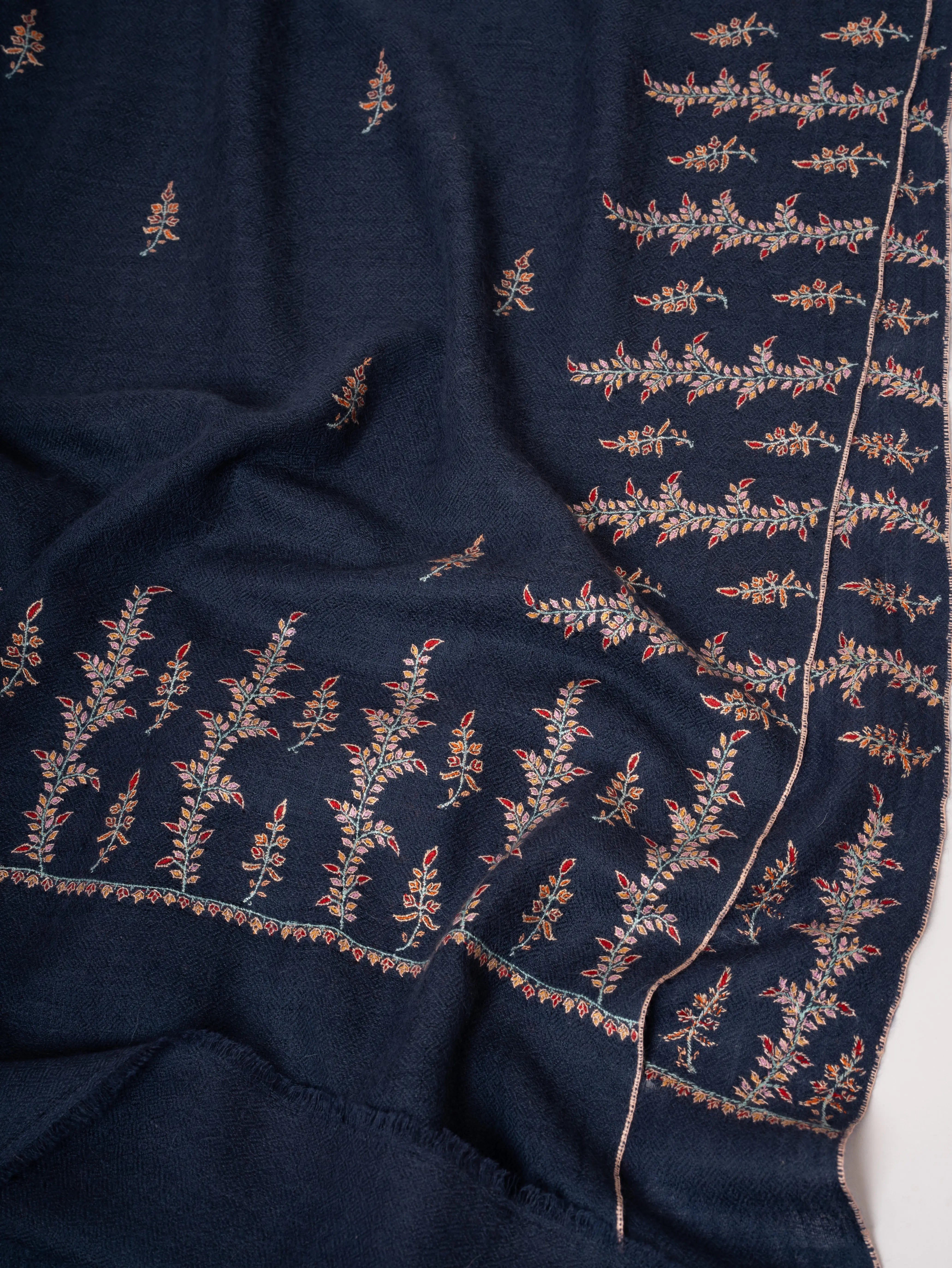 Handspun & Handwoven Pashmina Shawl with Fine Sozni Embroidery Shahkaar