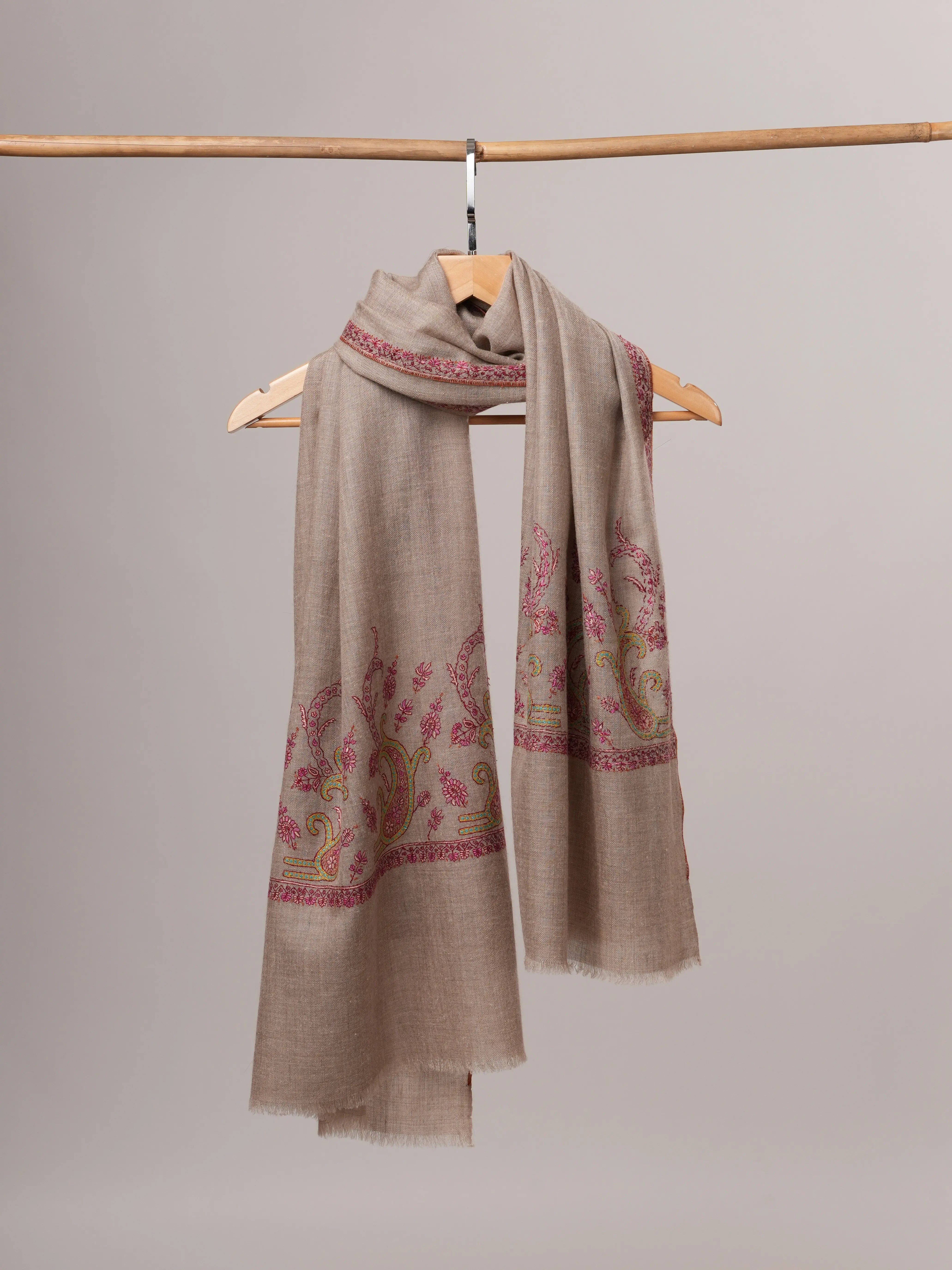 Handwoven Baby Soft Cashmere Scarf with Palla Hand Embroidery Shahkaar