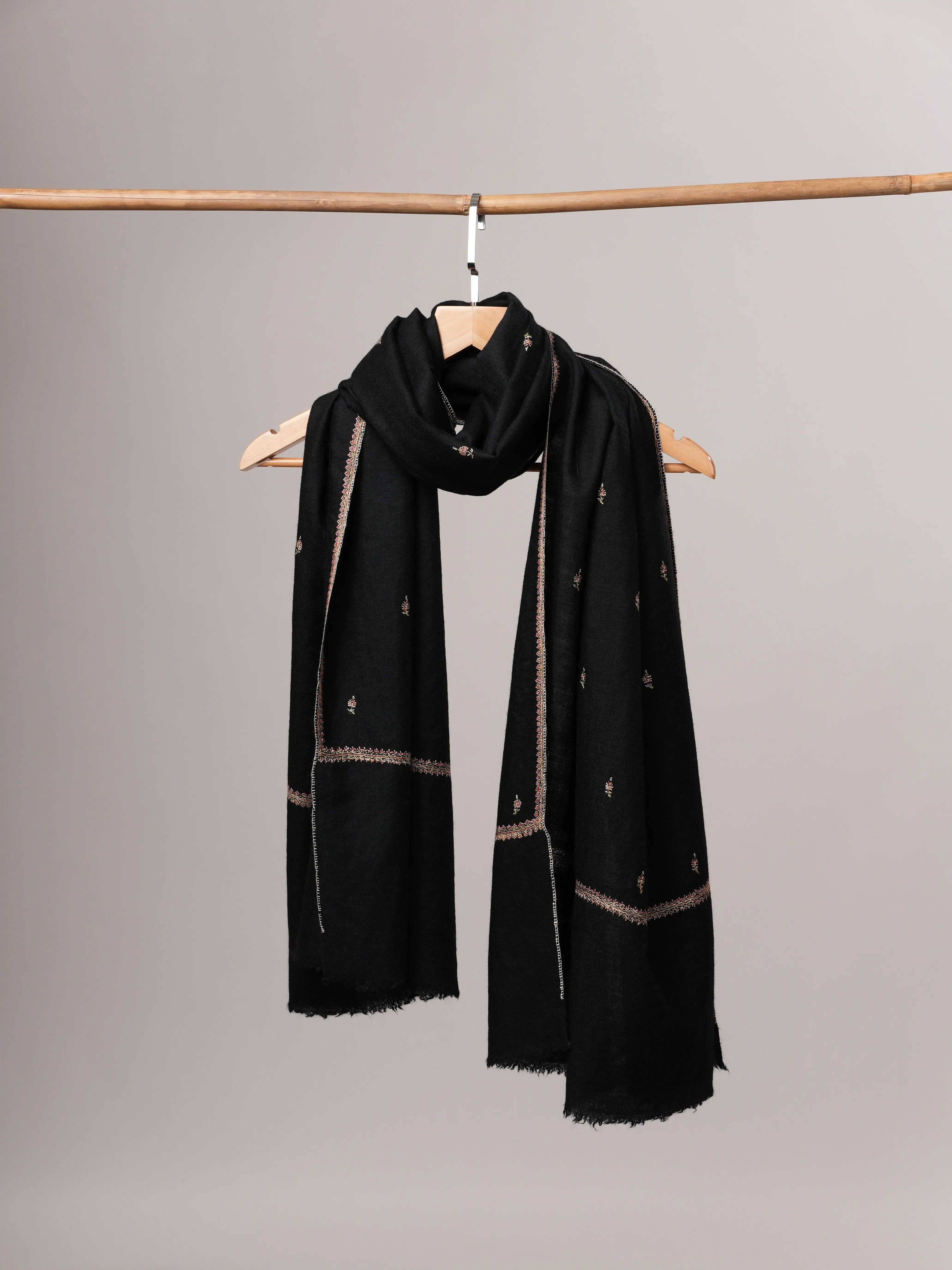 Handwoven Black Cashmere Scarf with Buteh Motifs Shahkaar