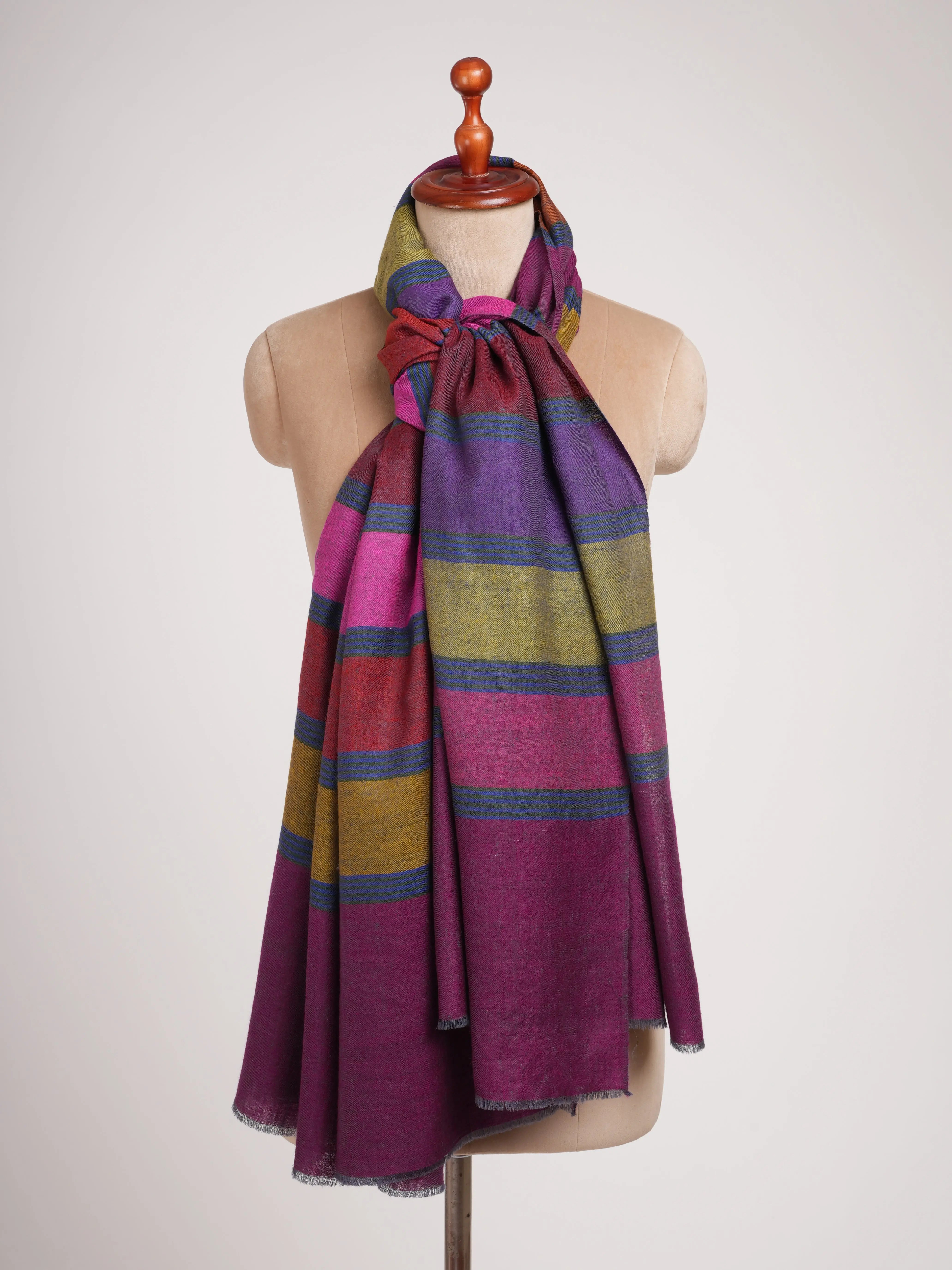 Handwoven Bold Stripe Authentic Pashmina Shawl Shahkaar