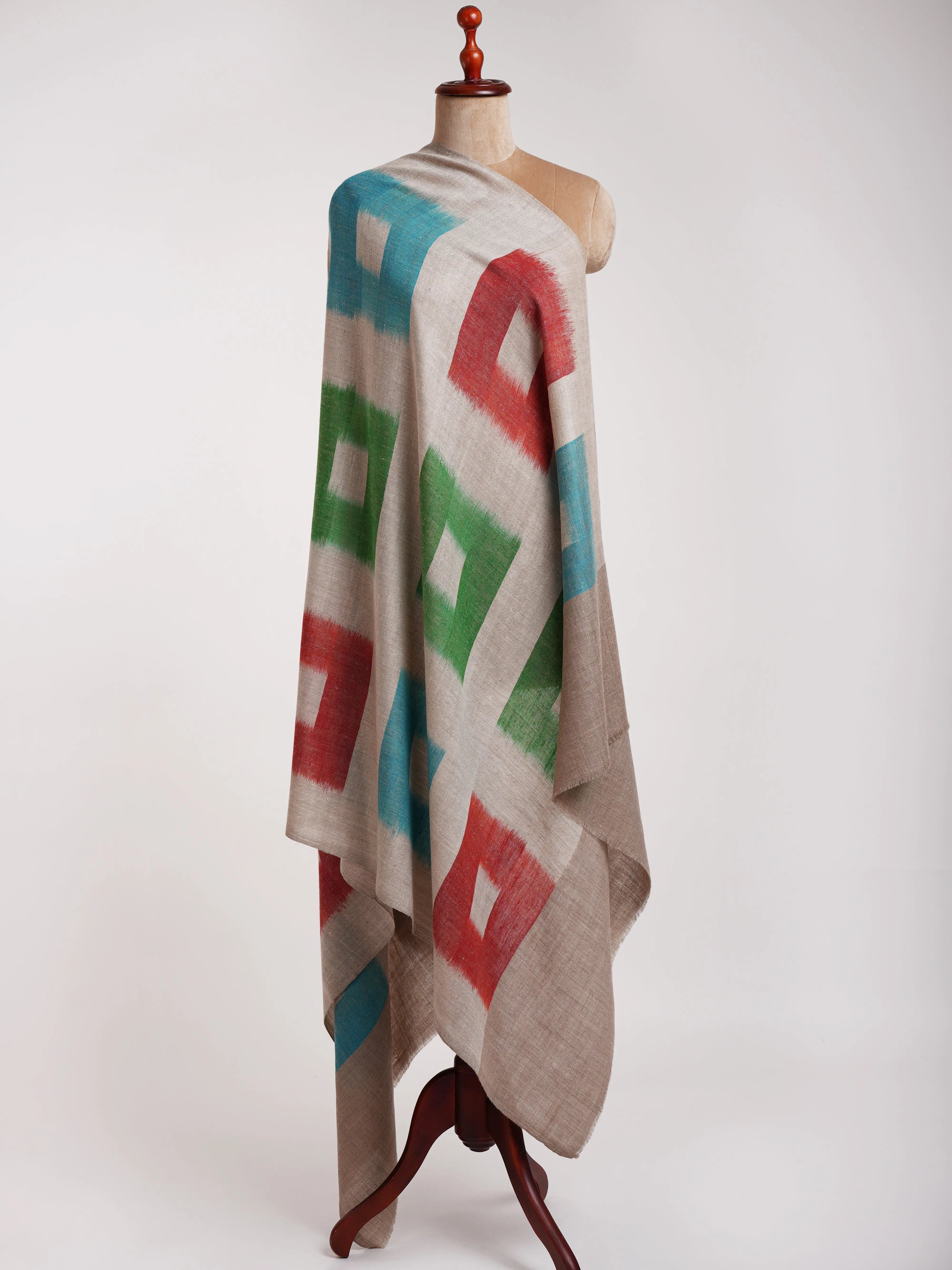 Handwoven Ikat Grey Pashmina Wrap Shahkaar