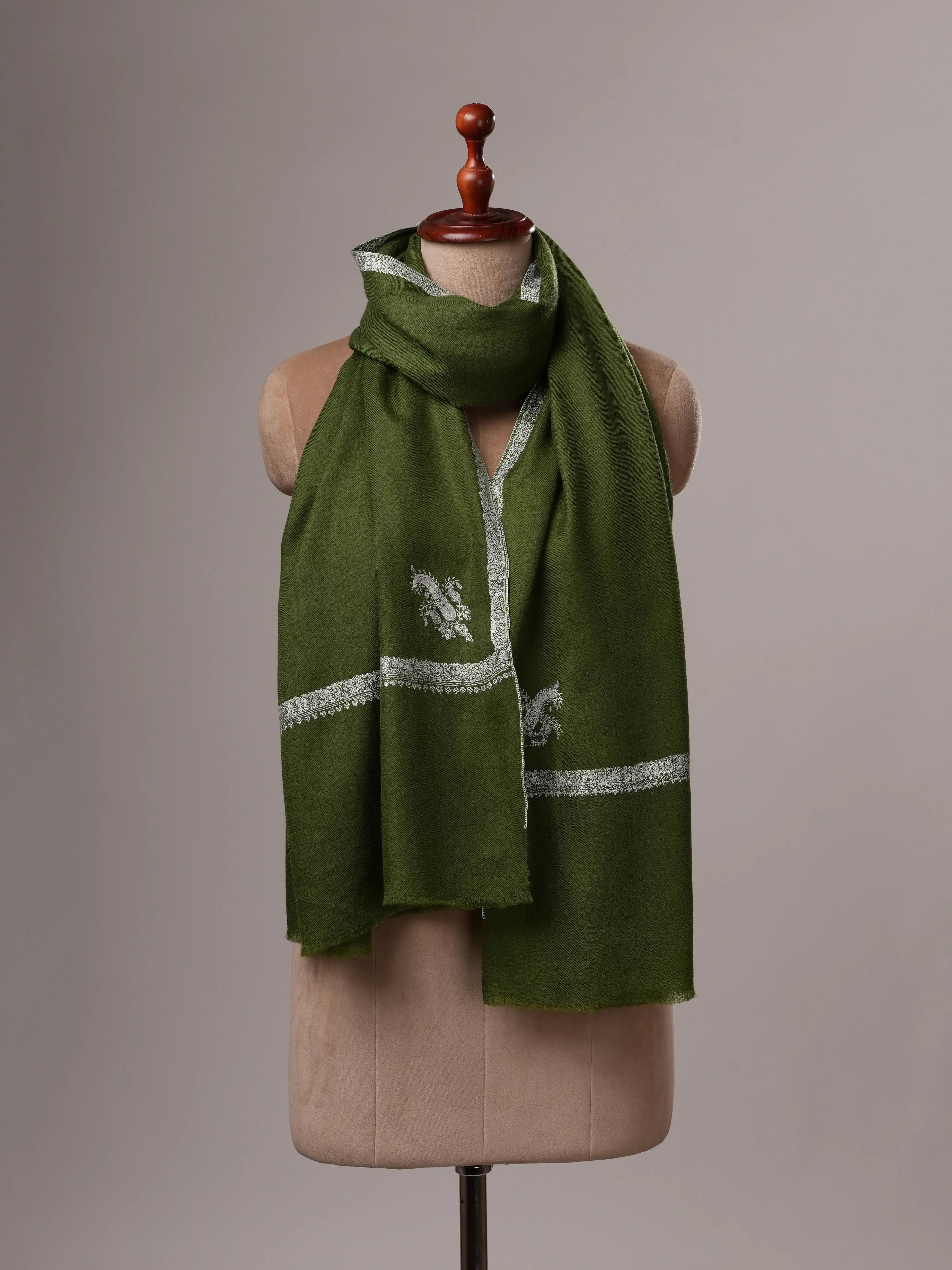 Handwoven Kashmiri Cashmere Scarf with Classic Hashia Embroidery Shahkaar