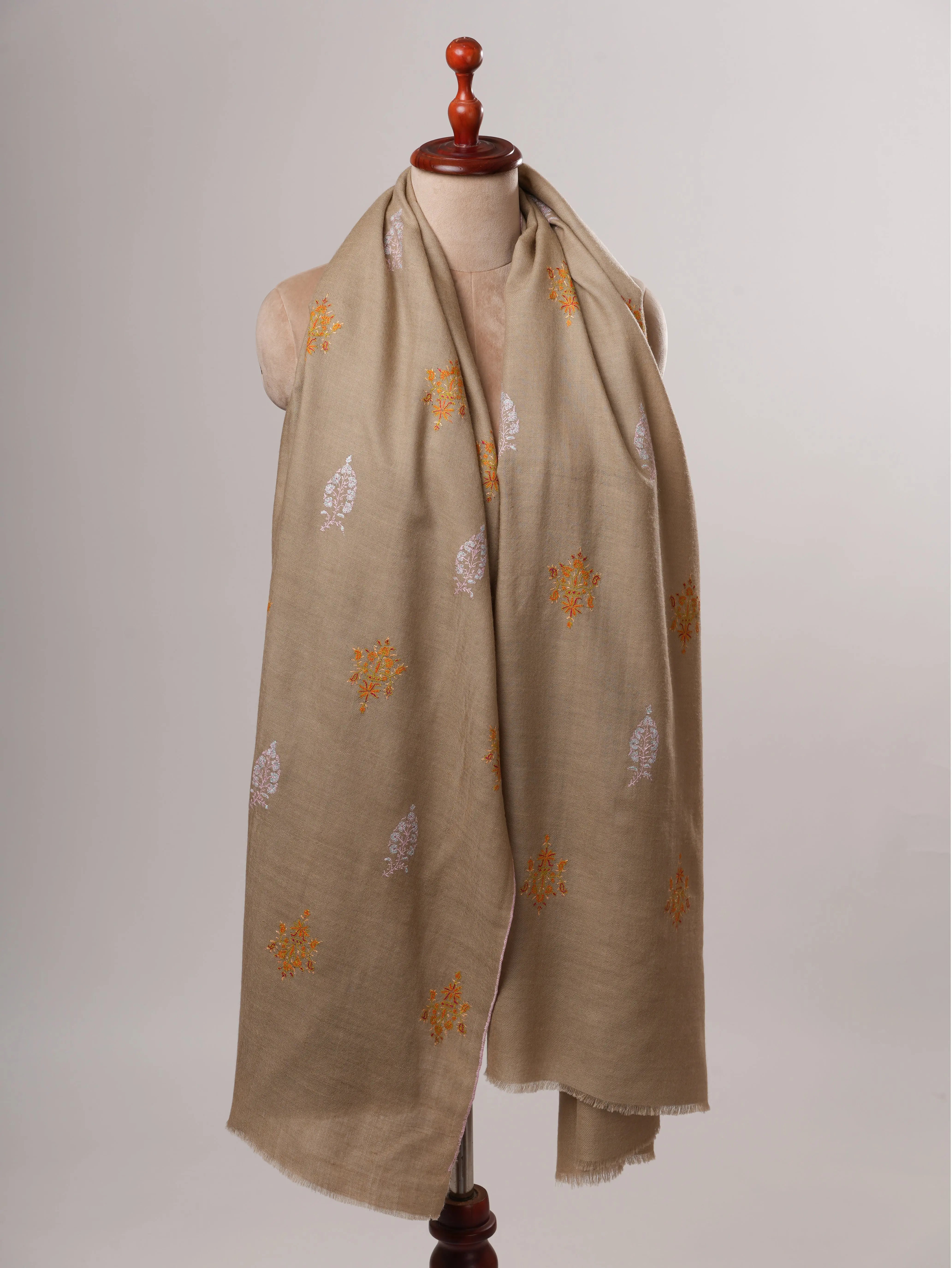 Handwoven Pashmina Shawl with Sozni Embroidered Buteh Shahkaar