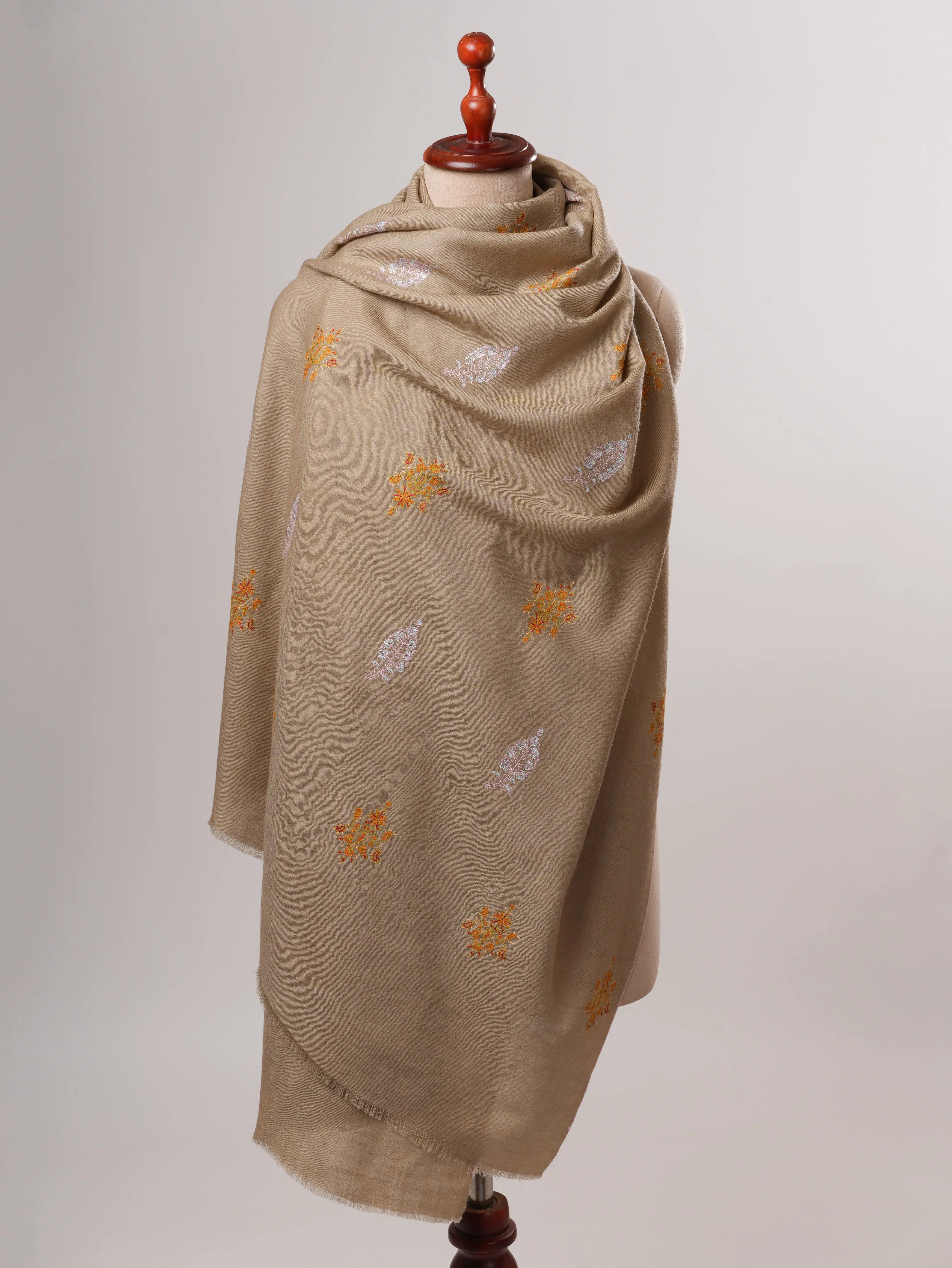 Handwoven Pashmina Shawl with Sozni Embroidered Buteh Shahkaar