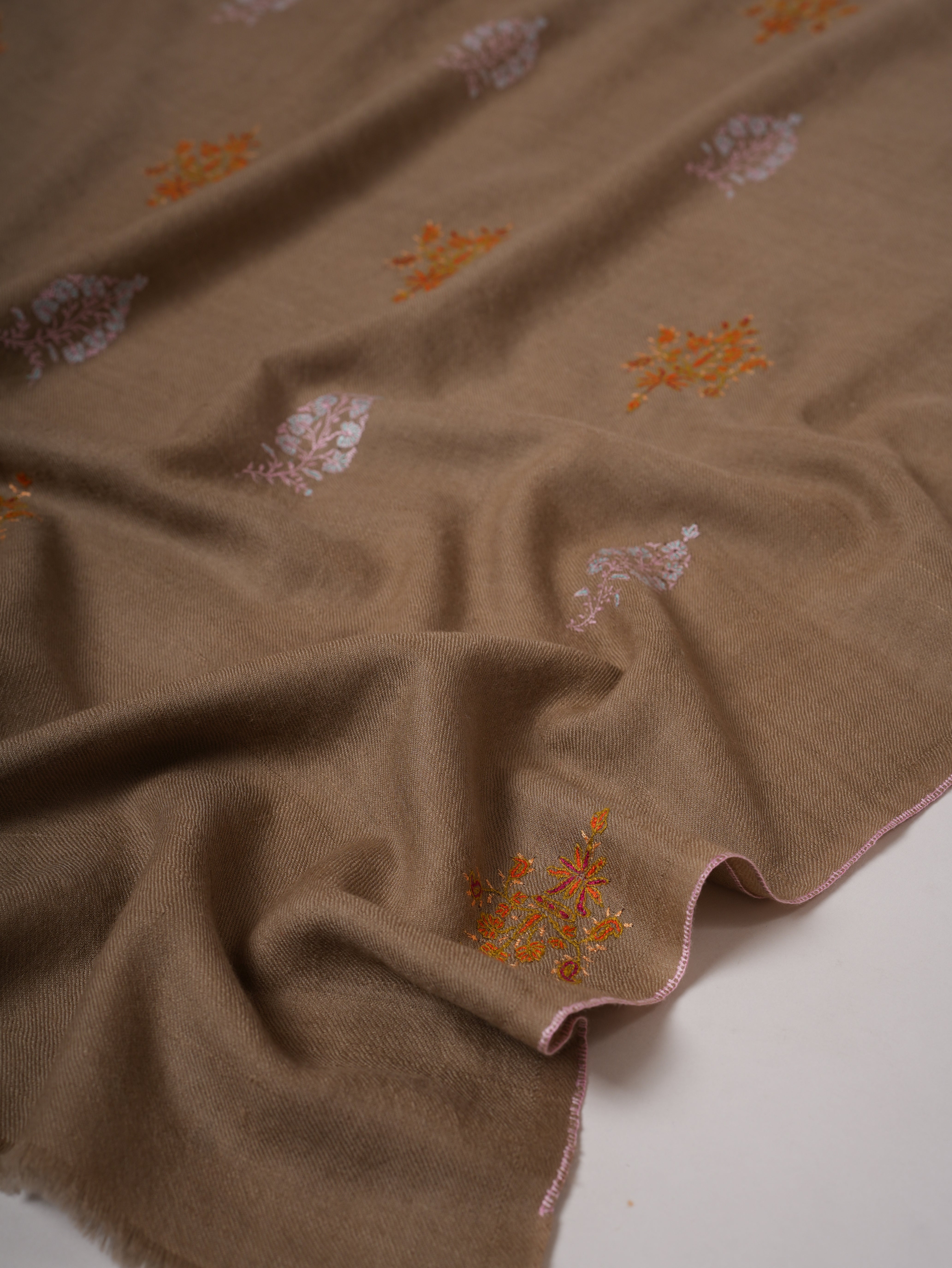 Handwoven Pashmina Shawl with Sozni Embroidered Buteh Shahkaar