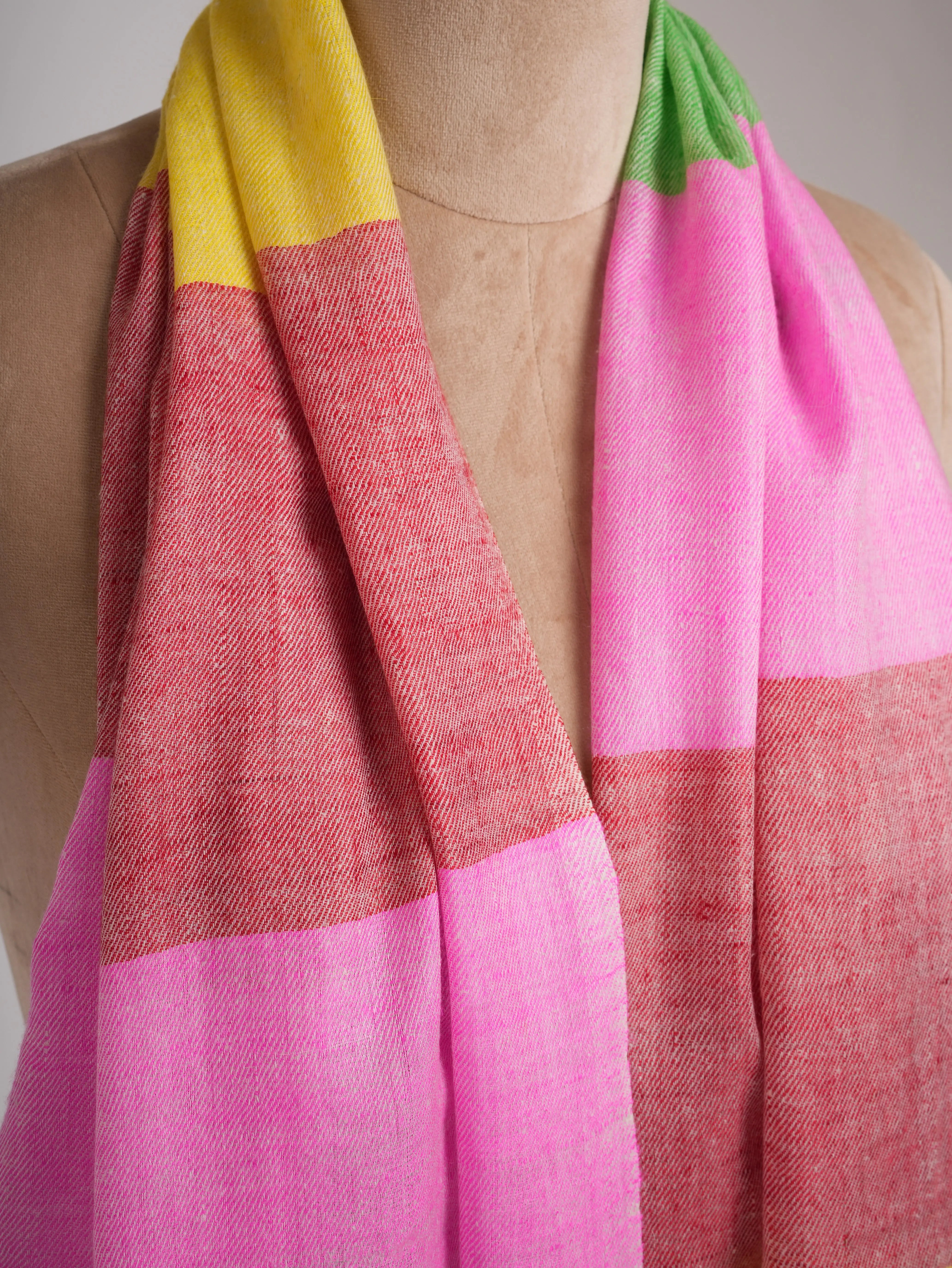 Handwoven Solid Stripe Indian Cashmere Stole Shahkaar